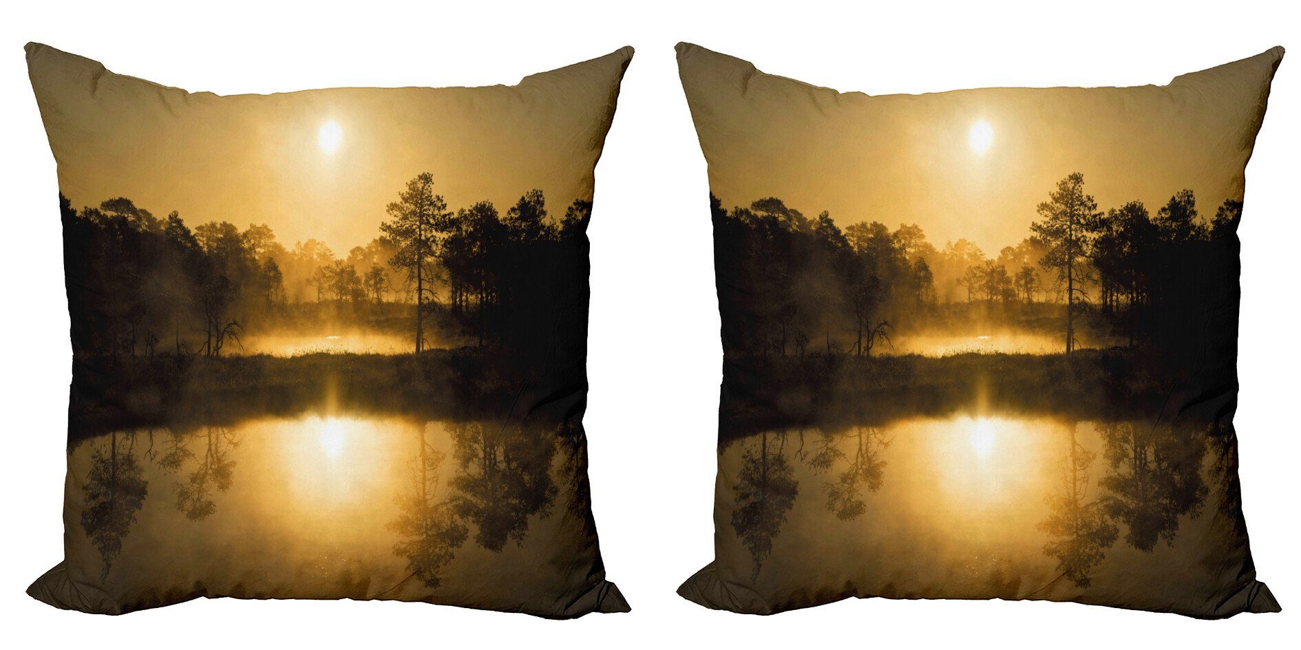 Morgen Idyllische Landschaft (2 Kissenbezüge Abakuhaus Stück), Digitaldruck, Modern Accent Doppelseitiger Sonnenaufgang