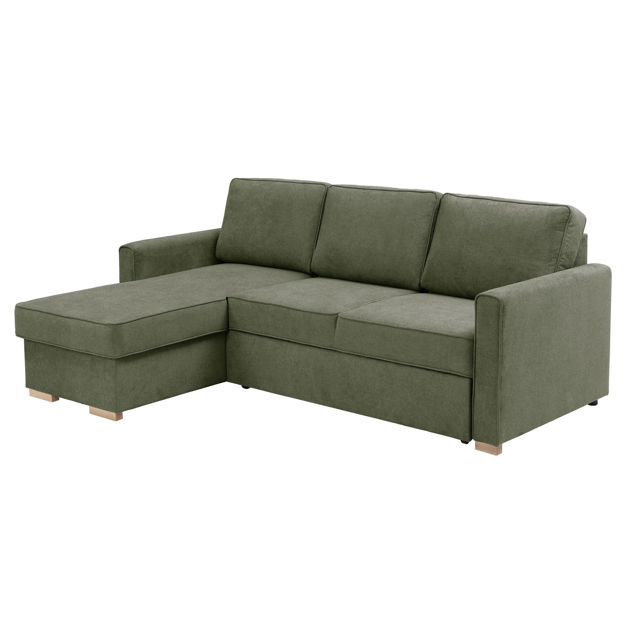 58 aufm Kessel Sofa Eckcouch mit Auszugsbett Kaysa Flachgewebe grün, Lieferung bis zur Haustür 1 Teile, Bezug und Farbe individuell wählbar für persönliches Wohnambiente