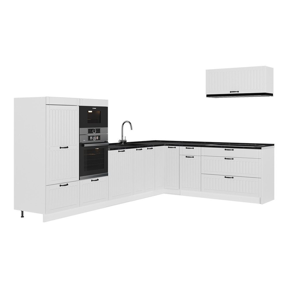 Vicco Winkelküche Fame-Line, Weiß Landhaus/Weiß, 327 x 227 cm ohne Arbeitsplatte