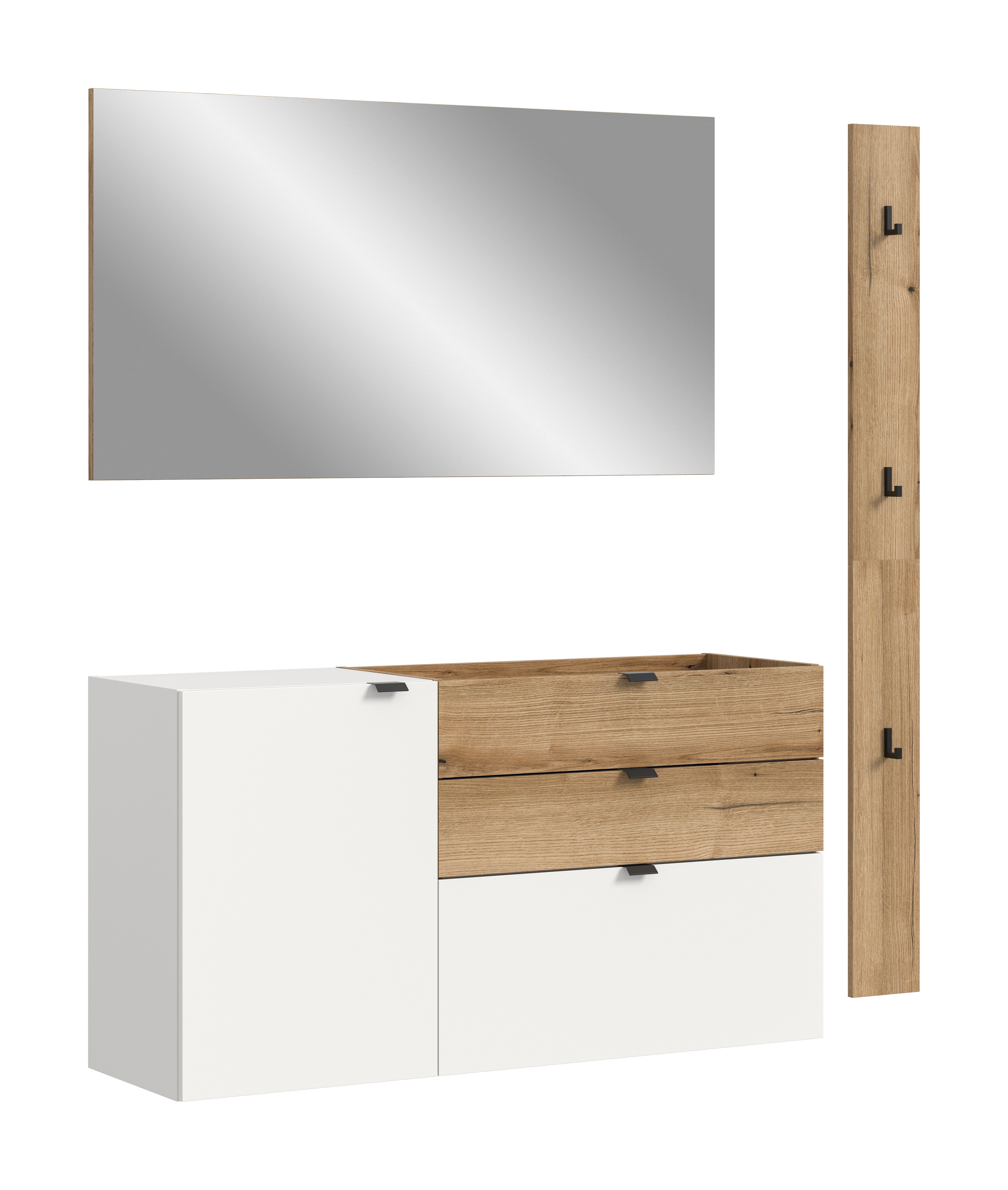 furnling Шкафы-Set Naroa, (3-St., Шкафыpaneel, Hängekommode, Spiegel), Flurmöbel, Шкафыmöbel, Breite 158 cm, Evoke Oak/weiß