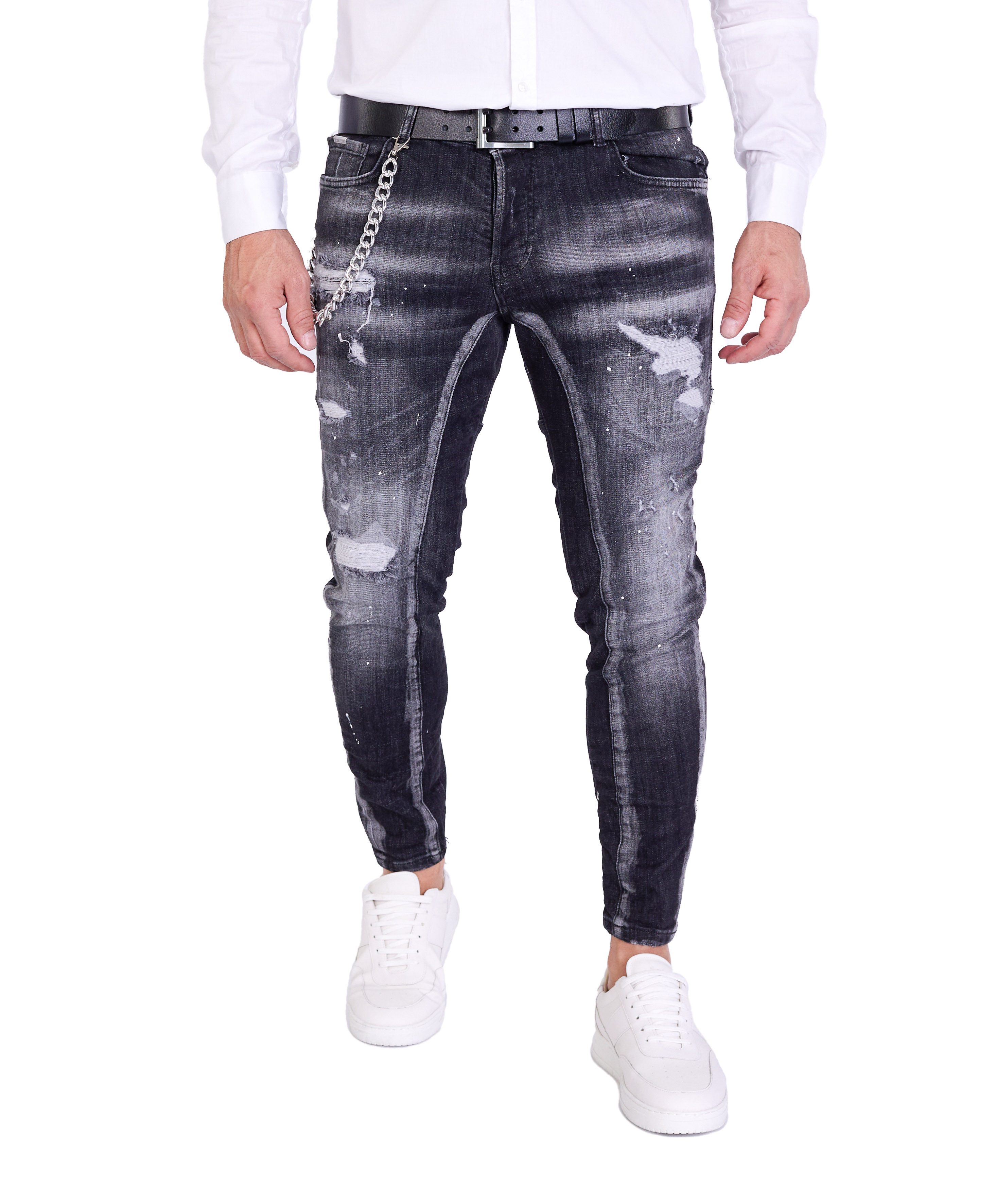 Denim Distriqt Skinny-fit-Jeans Destroyed Herren Jeans Skinny Fit Schwarz günstig online kaufen