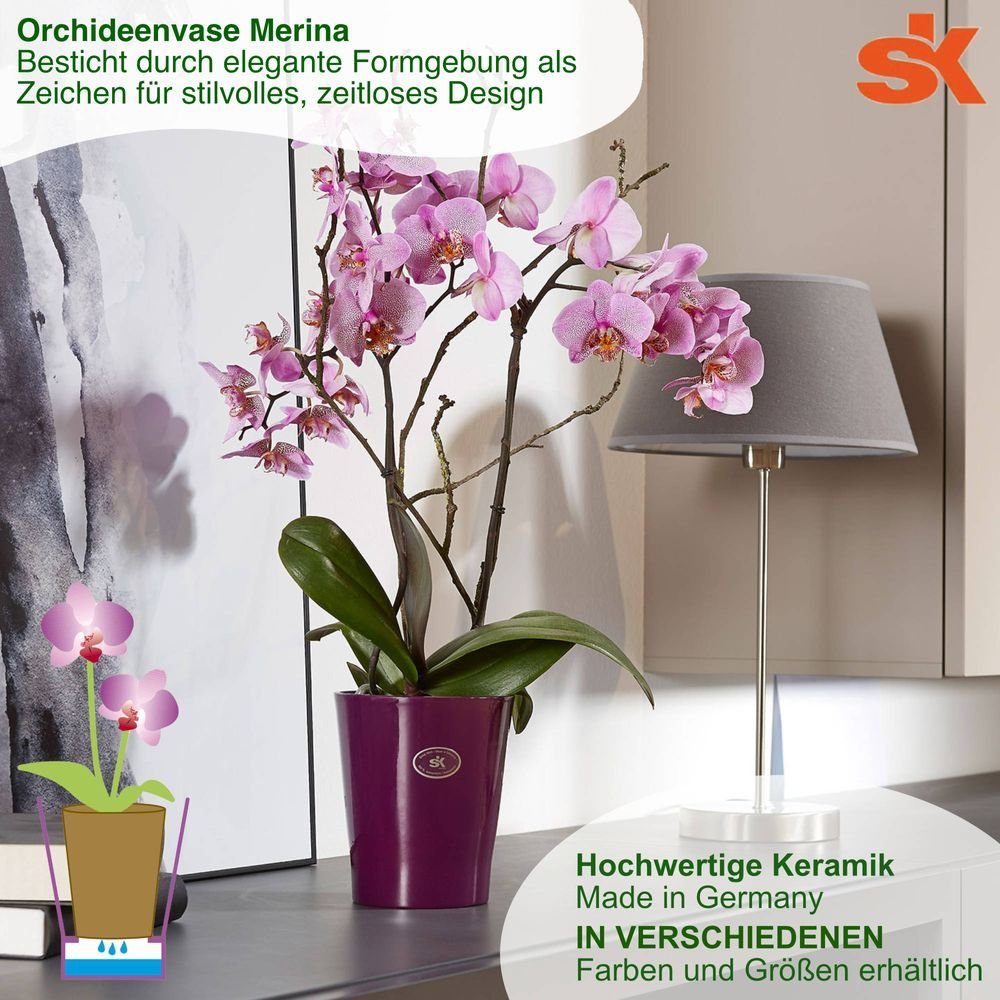 - bordeaux, Orchideenvase ø14 hochwertiges Wohnambiente Übertopf Soendgen Serie Marina Heimwerkercenter cm, SK