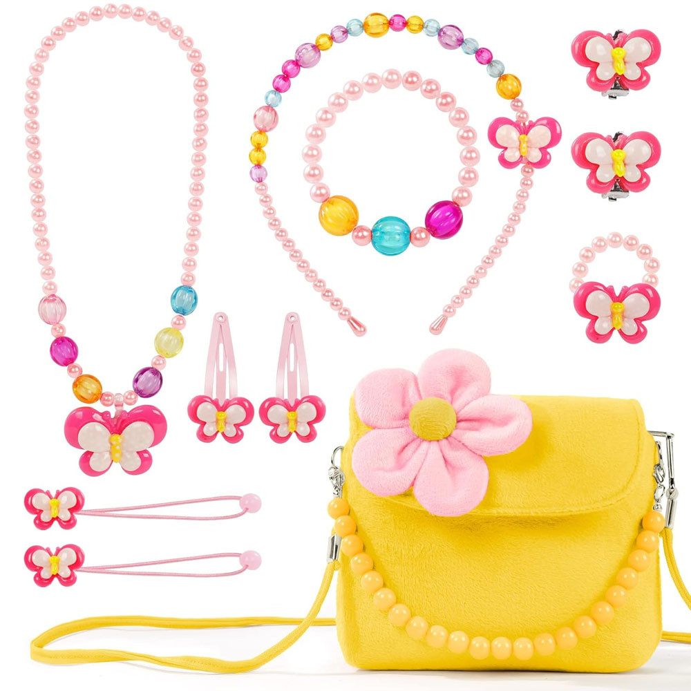 AFKSMILE Handtasche Kleine Mädchen Süße Plüsch Handtaschen, Kinderschmuck Set, 11 Stück