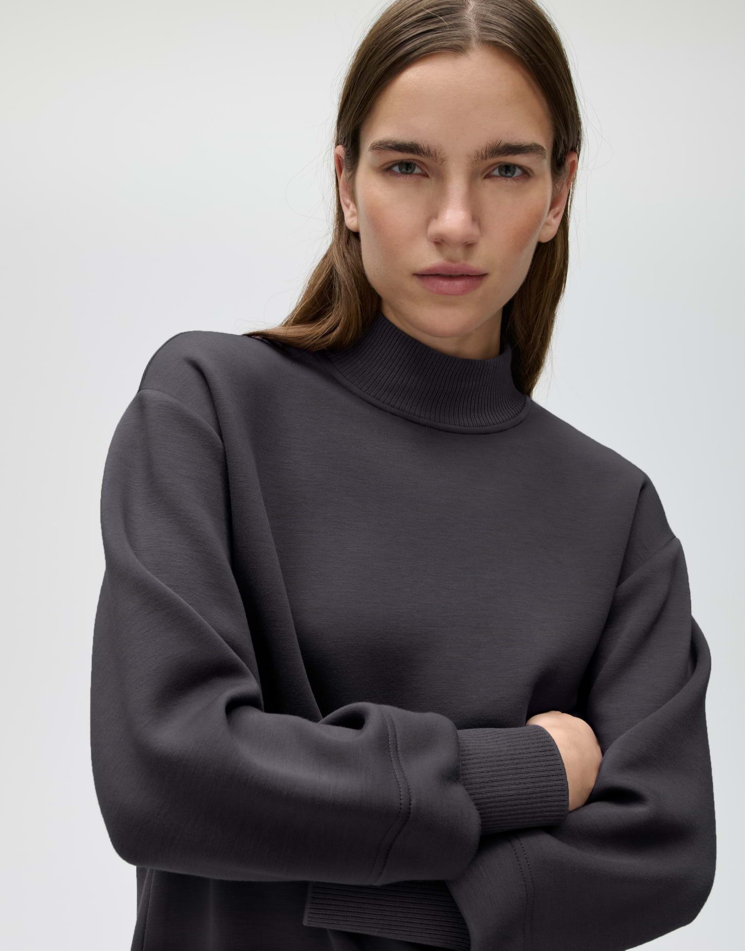 OPUS Sweatshirt Gluba club aus Sweatware mit Rippstruktur Leicht verkürzte, gerade Form mit geripptem Stehkragen – Bild 4 von 5