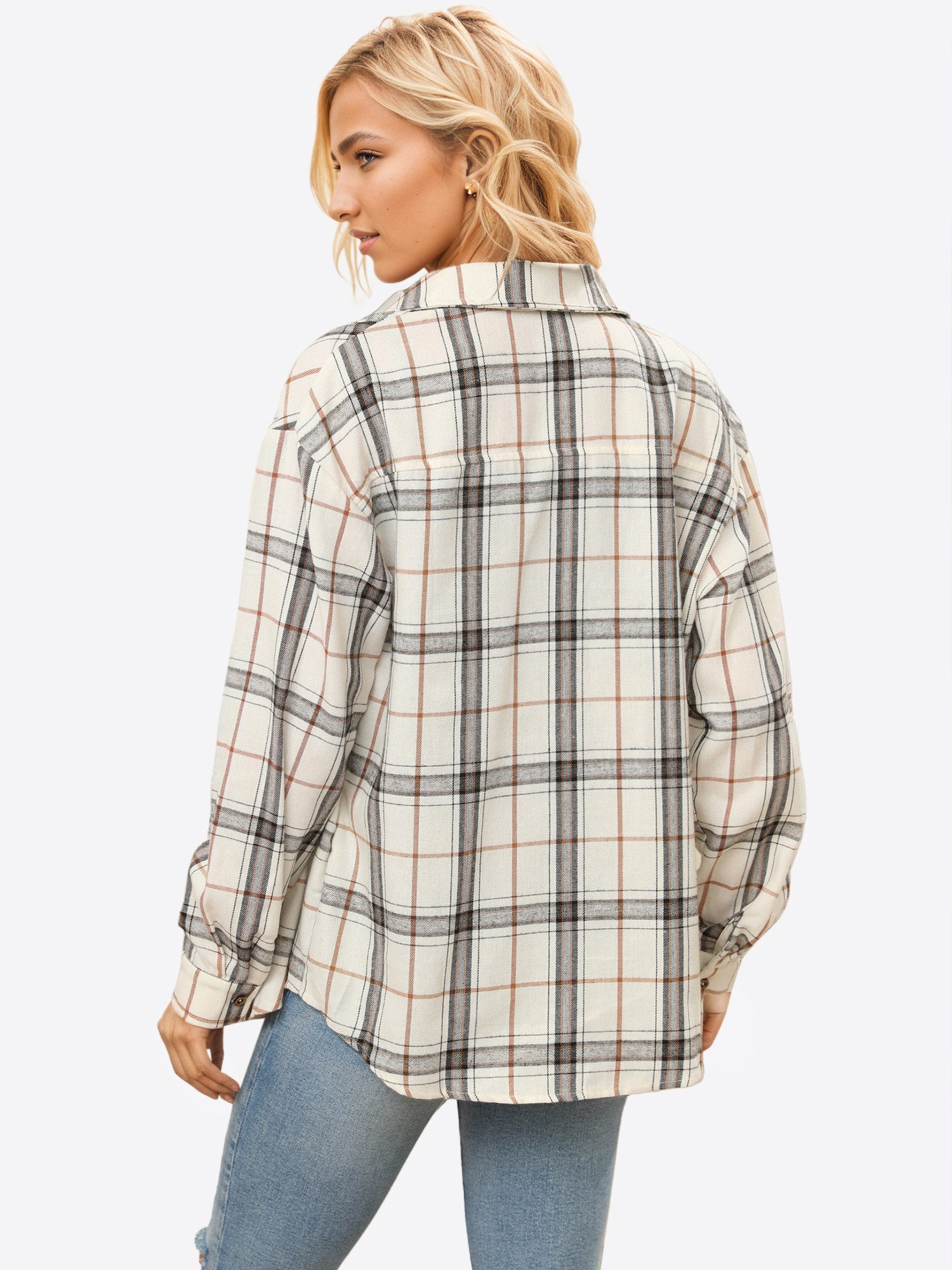 Imily Bela Flanellbluse Damen Langarmshirt Plaid günstig online kaufen