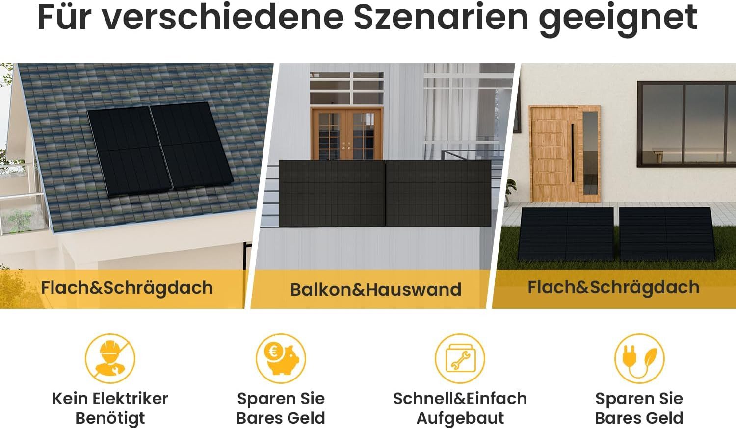Growatt Balkonkraftwerk 900W steckerfertige Solaranlage,Module mit Growatt 800W Wechselrichter, (2x JASolar 450Wp Full Black im Lieferumfang enthalten)