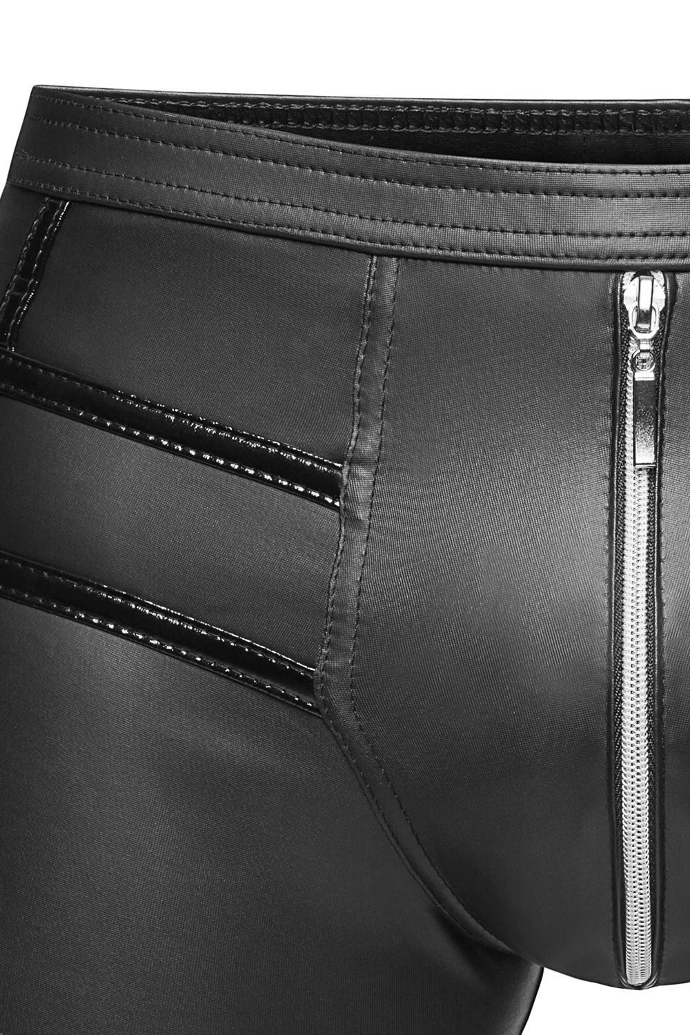 Noir Handmade Men String Schwarzer Herren wetlook Short kurze Männer Hose mit Reißverschluss
