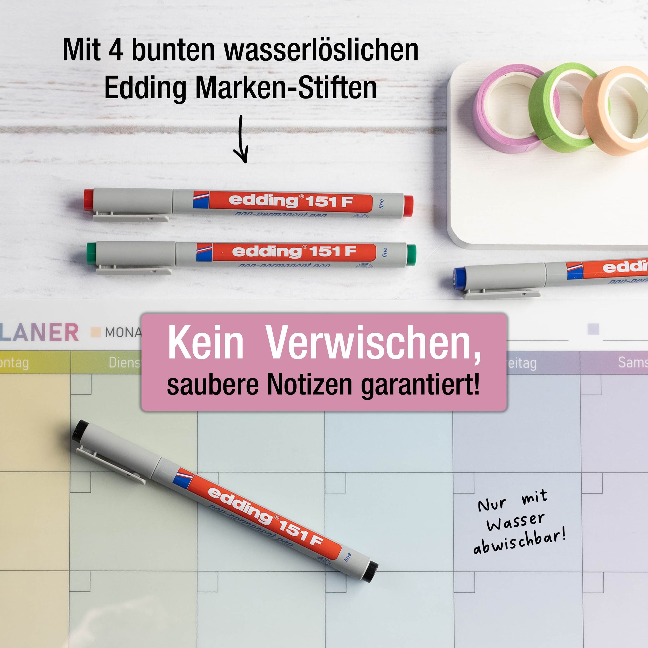 TOBJA Wandtafel A3 selbsthaftender Monatsplaner abwischbar inkl. Stifte, Wochenplaner Whiteboard Planer – Bild 5 von 5