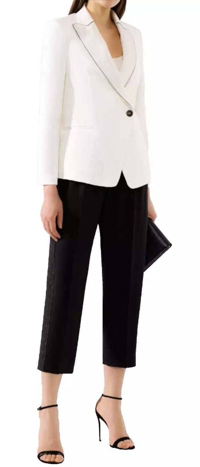 BRUNELLO CUCINELLI Jackenblazer Sakko Jacke mit Perlenverzierung und Metallic-Crêpe-Besatz Schimmernde Metallic-Crepe-Revers für einen Tuxedo-inspirierten Look