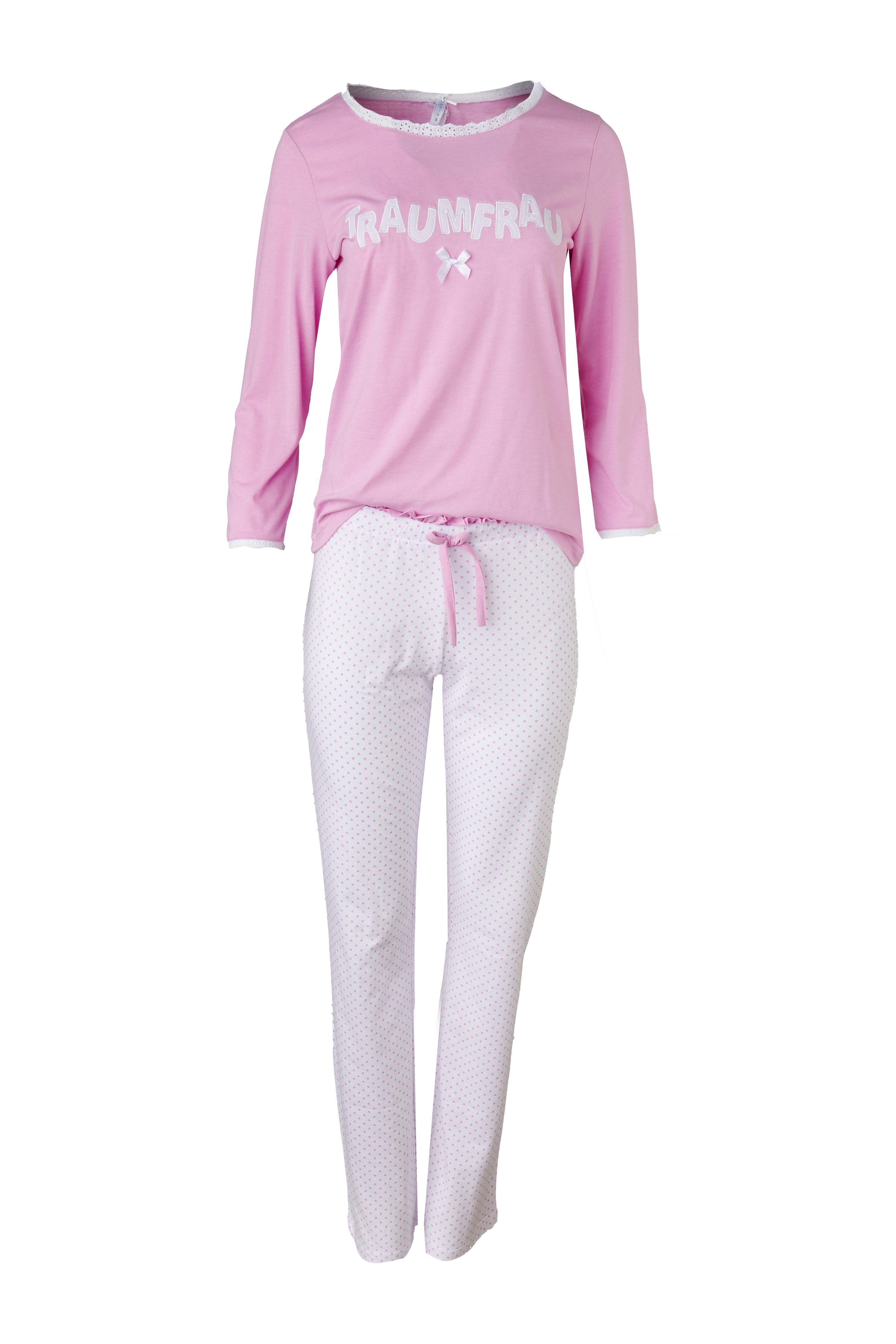 Louis & Louisa Pyjama Louis & Louisa Damen Pyjama "Traumfrau" rosa/weiß allover
