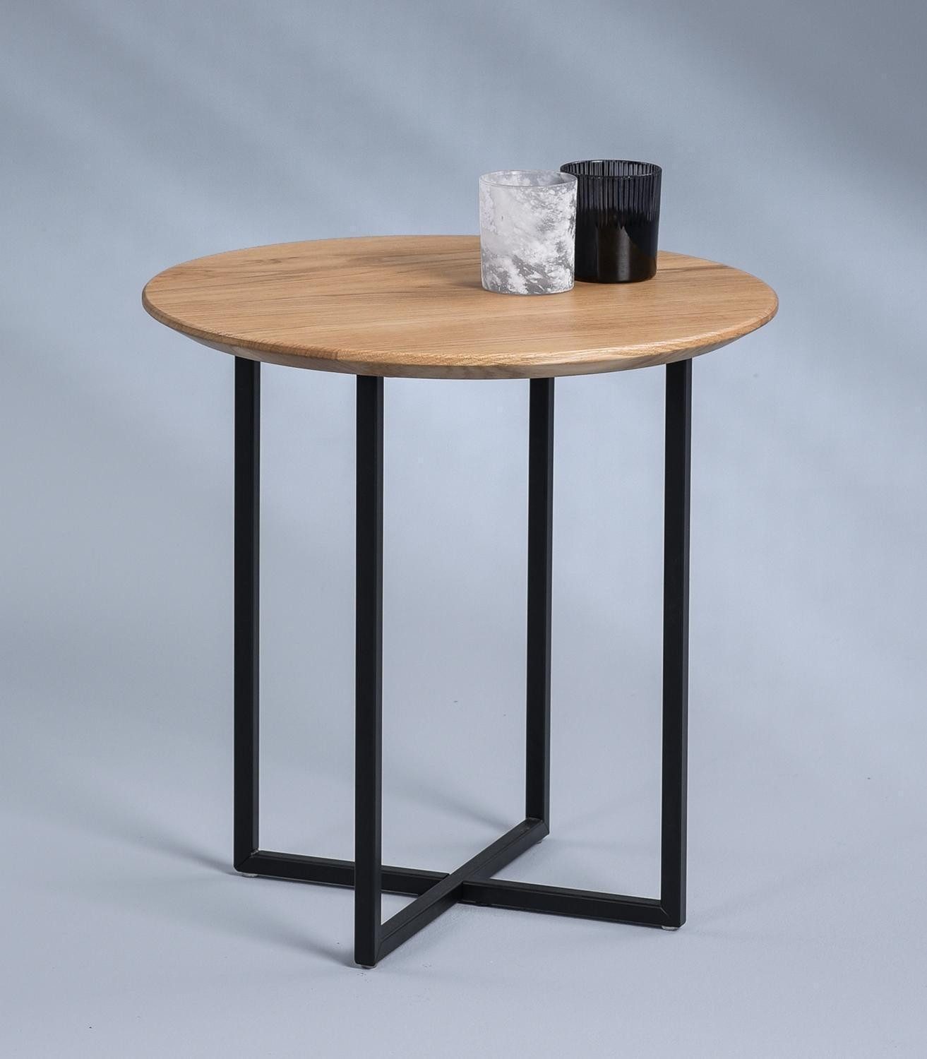 M2 Kollektion Beistelltisch KENO, Braun, Schwarz, Metall, Wildeiche massiv, Ø 45 x H 46 cm