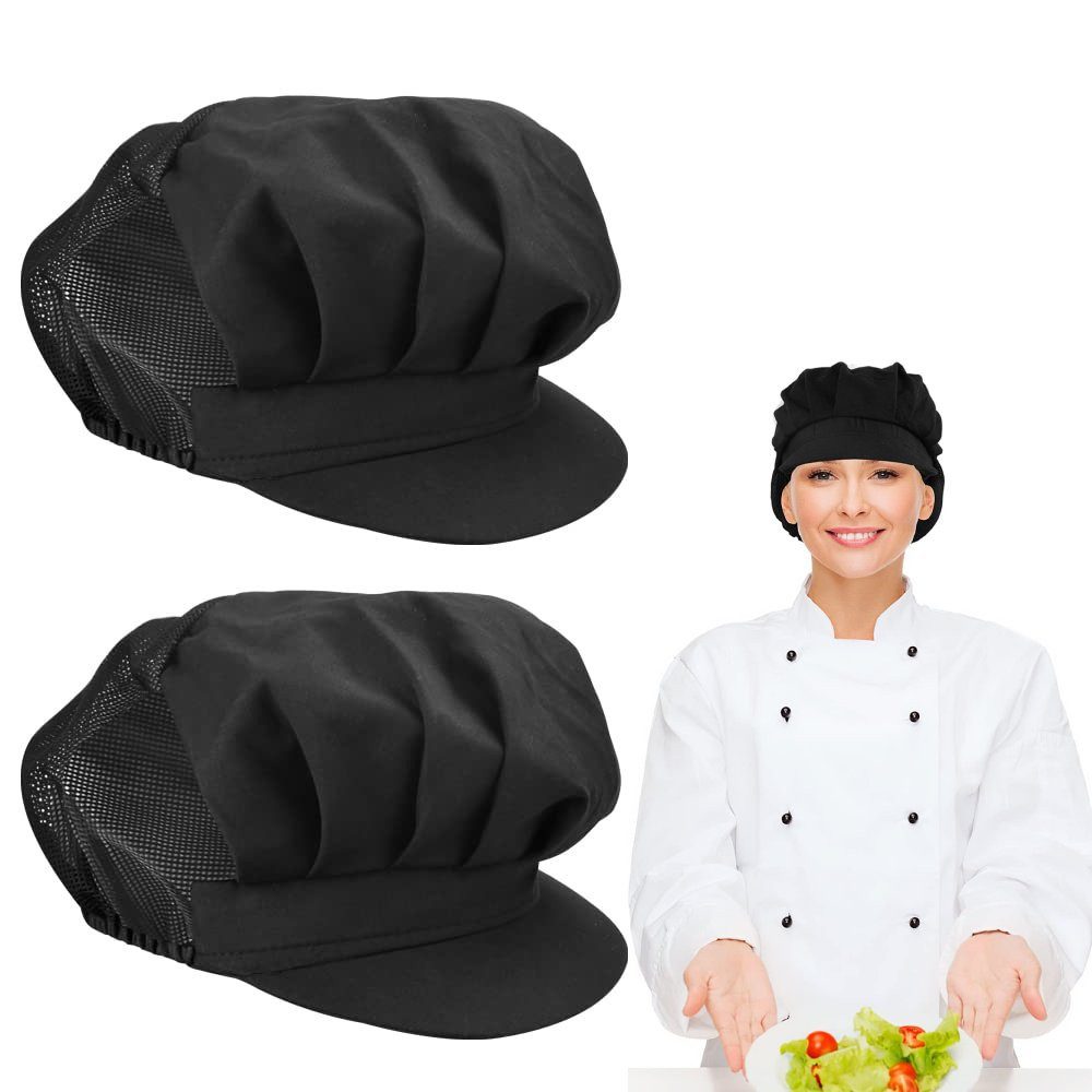 Fivejoy Hijab 2er Set Schwarz Kochmütze mit Elastisch Erwachsene (Unisex Kochmütze Verstellbar Kochhut, 2-St., Männer Damen Herren Kochhaube mit Gummiband) Koch Kopfbedeckung Chef Hut Hat Küchen Staubmütze Arbeitshut