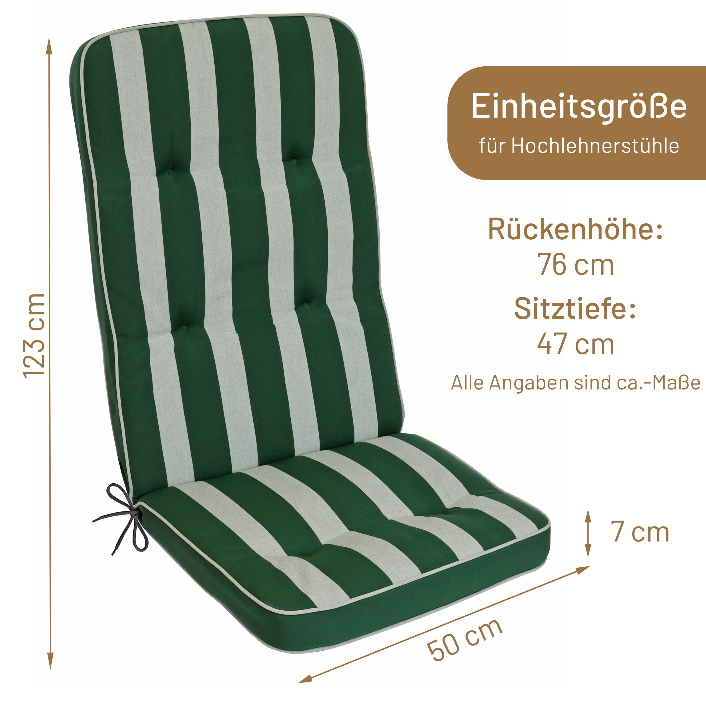 Herlag Hochlehnerauflage Tilly, (1 St), Gartenmöbelauflage 123x50x7cm Blockstreifen Grün-Gestreift