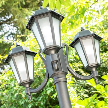 hofstein Außen-Stehlampe »Nurri« Außenleuchte Kandelaber in antikem Look, ohne Leuchtmittel, Aluguss in Schwarz matt mit Milchglas-Scheiben, 3-armig, E27, IP44