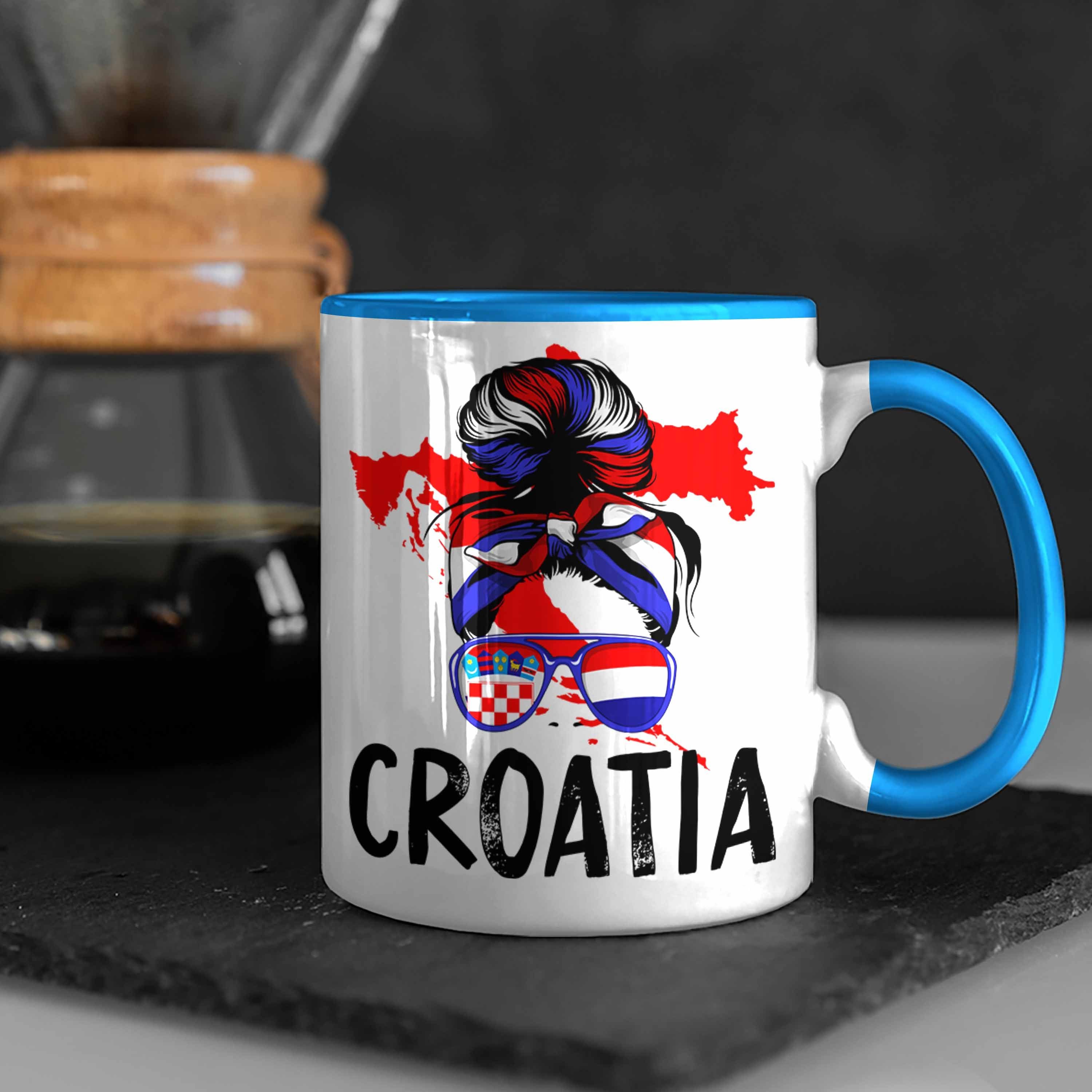 Kroatische Geschenk Blau Frau für Trendation Kroatien Tasse Croatia Tasse Geschenkide Heimat