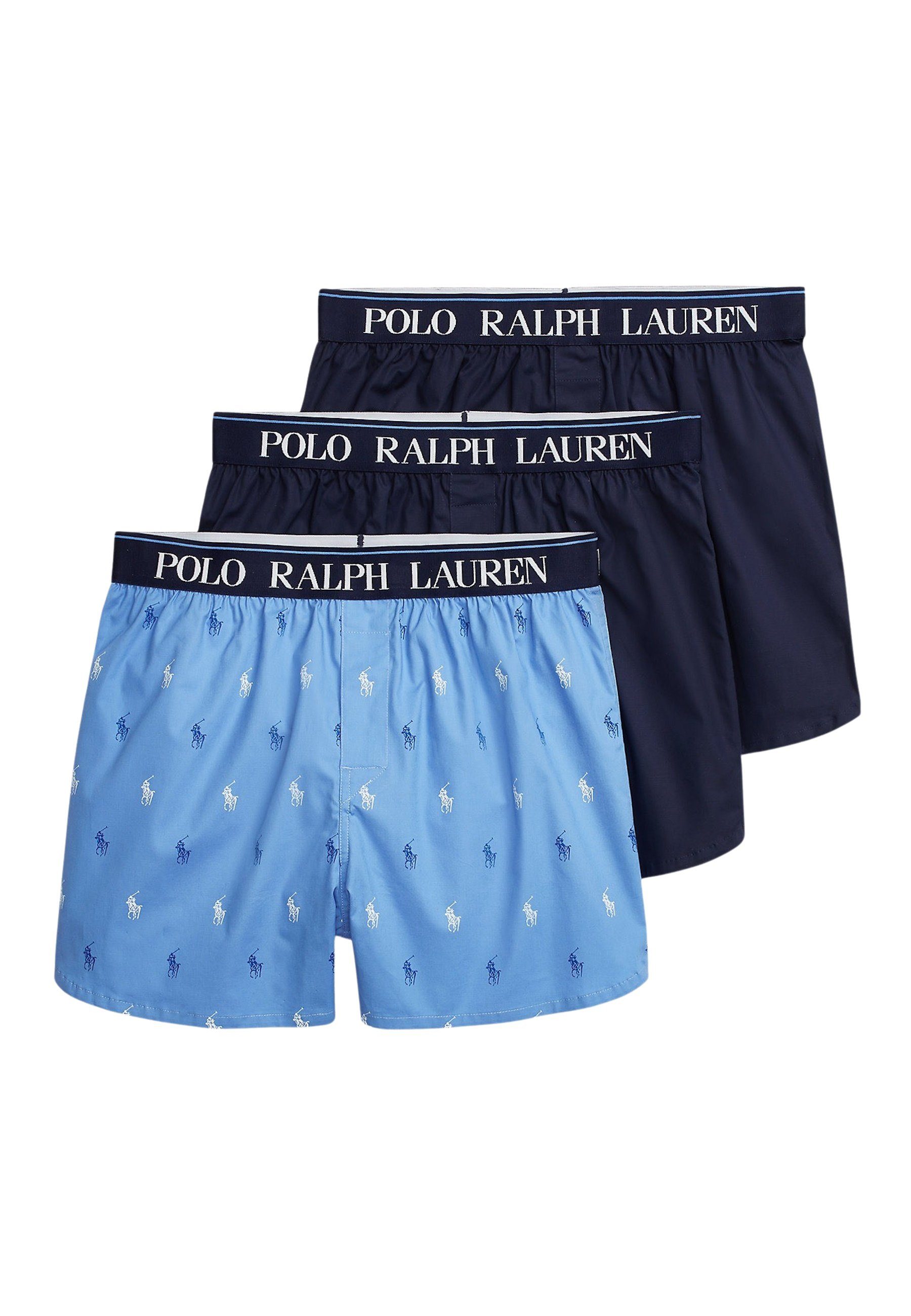 Polo Eingriff Ralph Boxershorts Lauren Hellblau/Marine Lauren mit 3er Unterhose Pack (3-St) Ralph Boxershorts