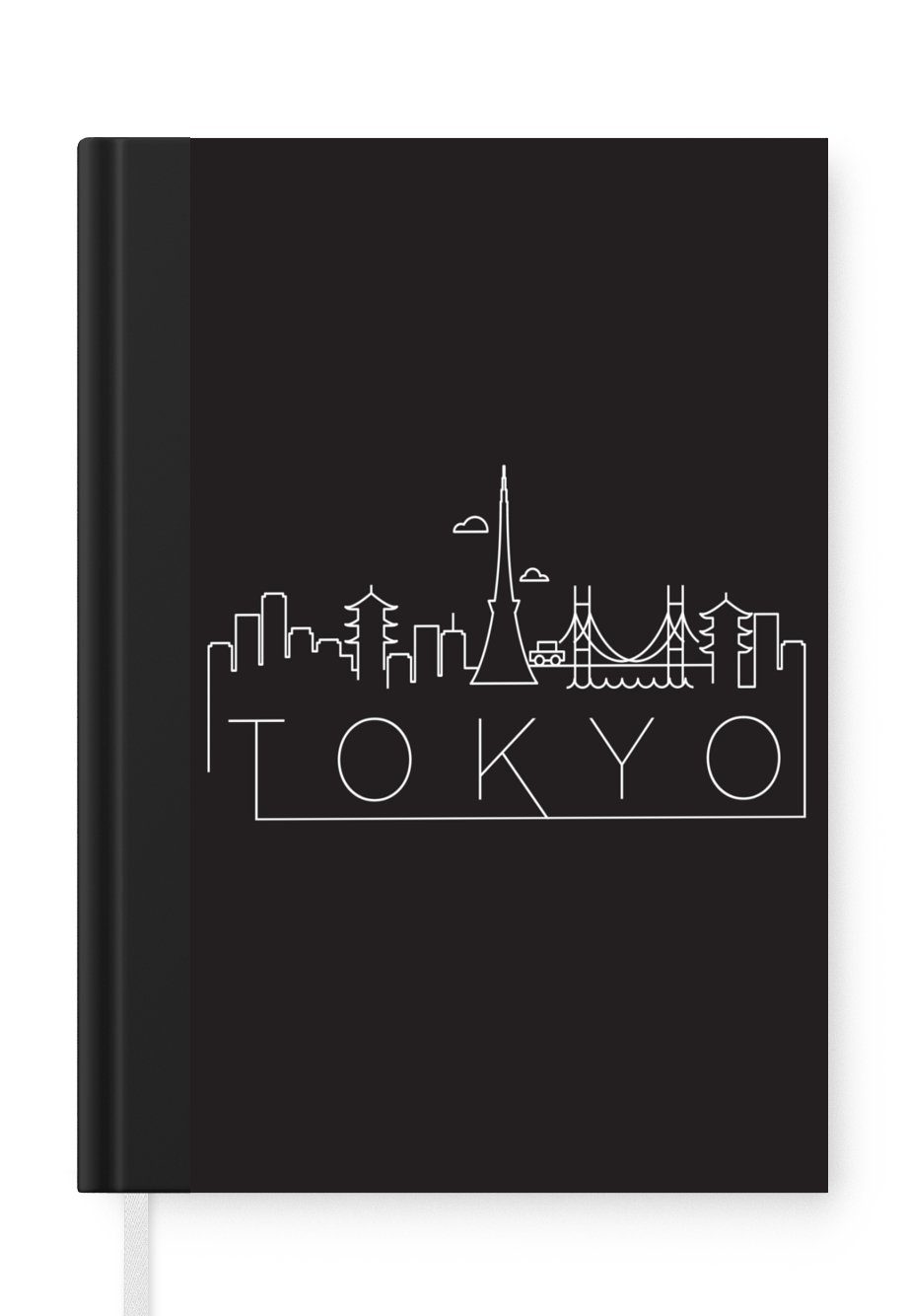MuchoWow Notizbuch Skyline "Tokio" weiß auf schwarz, Journal, Merkzettel, Tagebuch, Notizheft, A5, 98 Seiten, Haushaltsbuch