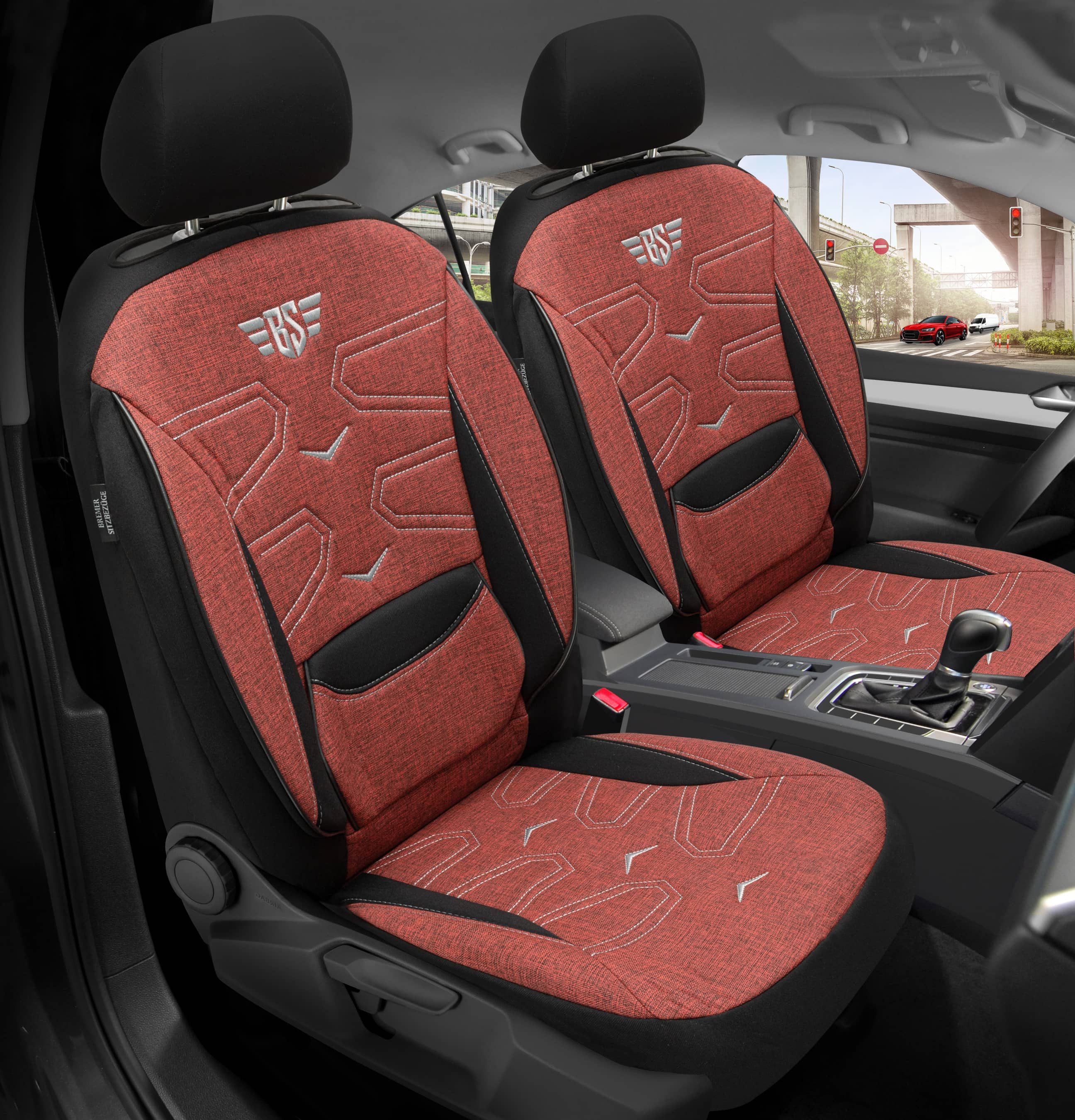 BREMER SITZBEZÜGE Autositzbezug für Hyundai Nexo Bj ab 2018 (KT302), Set, Schonbezüge Sitzbezüge Fahrer und Beifahrer, in Schwarz/Rot