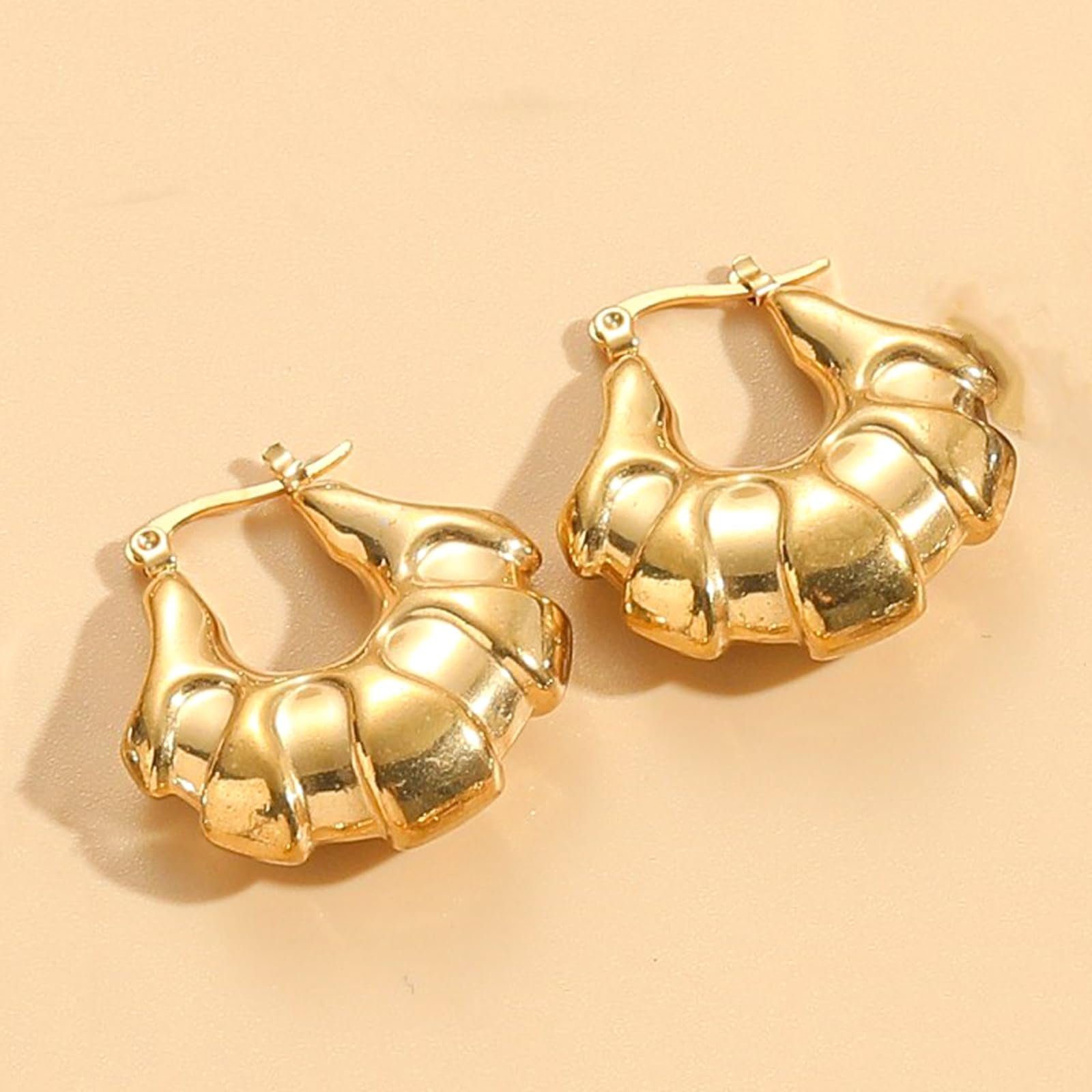 POCHUMIDUU Paar Ohrhänger Gold Goldene Gold Creolen, Damen Ohrringe (2-tlg., Ohrringe Chunky Vergoldete Ohrringe)
