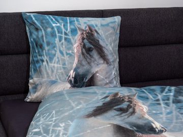 Bettwäsche Comfort Baumwolle, Traumschloss, Flanell, 2 teilig, weißes Pferd im Winter, Schimmel
