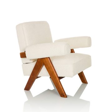 hjh LIVING Loungesessel Loungesessel POOLY Stoff, Polsterstuhl Relaxsessel modern Teddy-Bezug Holzgestell
