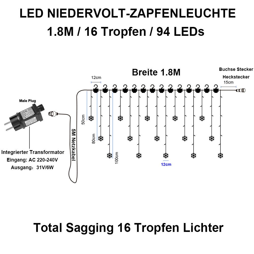 MUPOO Lichtervorhang Warmweiß LED Schneeflocke Lichterkette Fensterdekor 8 günstig online kaufen
