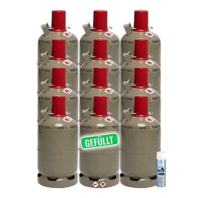 BlueCraft Gas, 12x 5kg Eigentum Propan Gasflasche gefüllt inkl. Lecksuchspray 400 ml