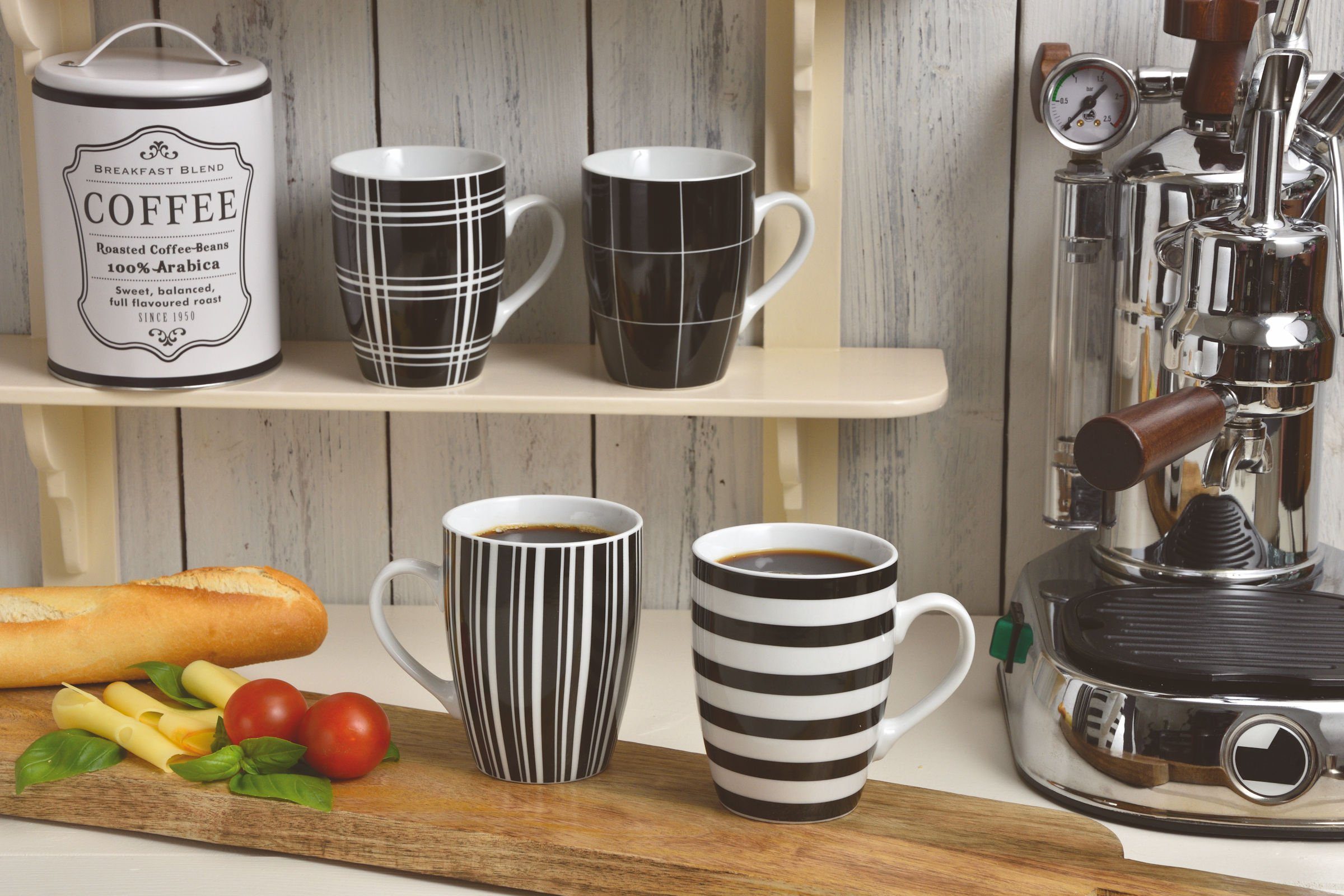 Kaffeebecher Tassen schwarz für 4er - Spetebo Tafelservice weiß ca. Porzellan, Tee (4-tlg), Set Kaffee 250 und ml / Personen, Porzellan 6