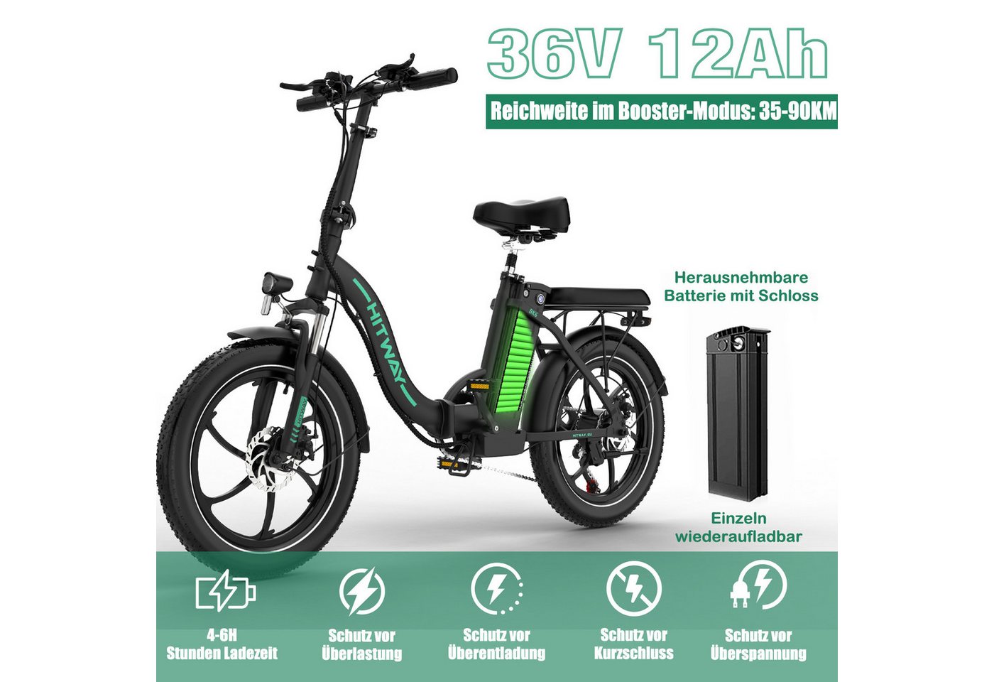 Thumbnail - HITWAY E-Bike Pedelec für Damen Herren 250W Motor 25km/h Faltrad, 7 Gang Shimano, Elektrofahrrad klapprad E-Bike FatReif...