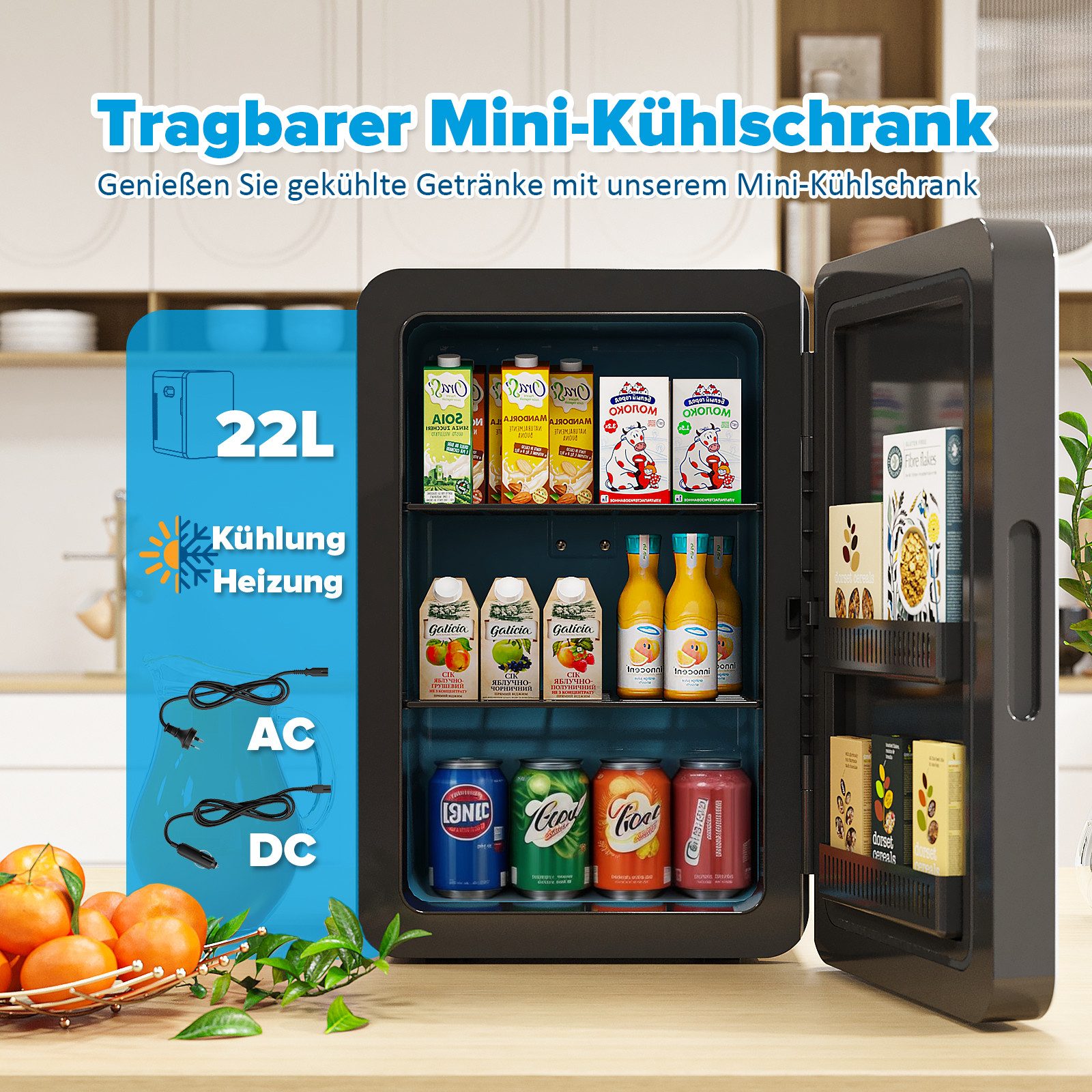 Rebonique Table Top Kühlschrank AQ-22L, 22L Mini Kühlschrank, Min: 17°C unter Umgebungstemperatur/Max: 65°C
