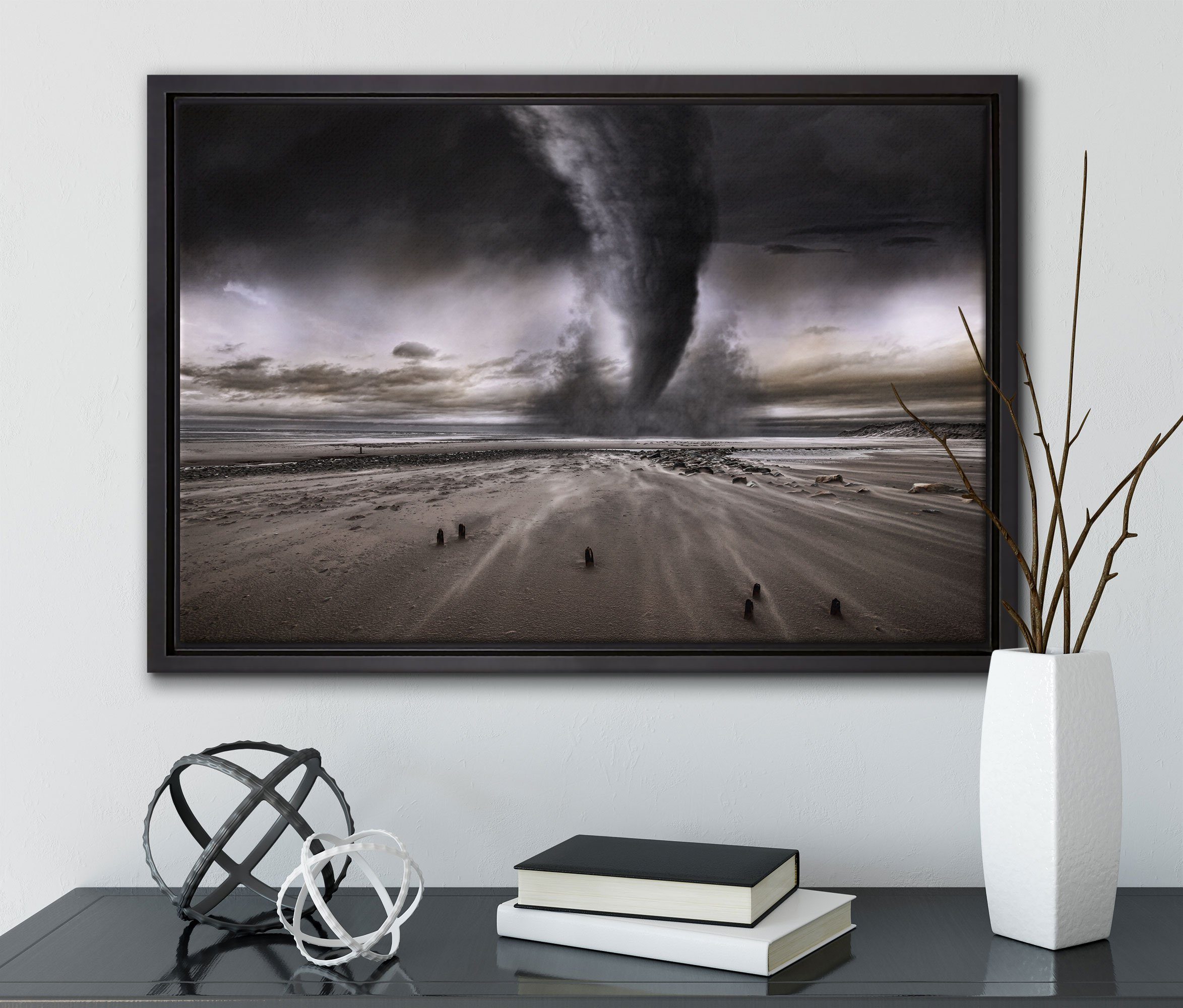 Pixxprint Leinwandbild Dramatischer inkl. bespannt, St), Wanddekoration (1 Leinwandbild in einem Zackenaufhänger fertig Tornado, gefasst, Schattenfugen-Bilderrahmen
