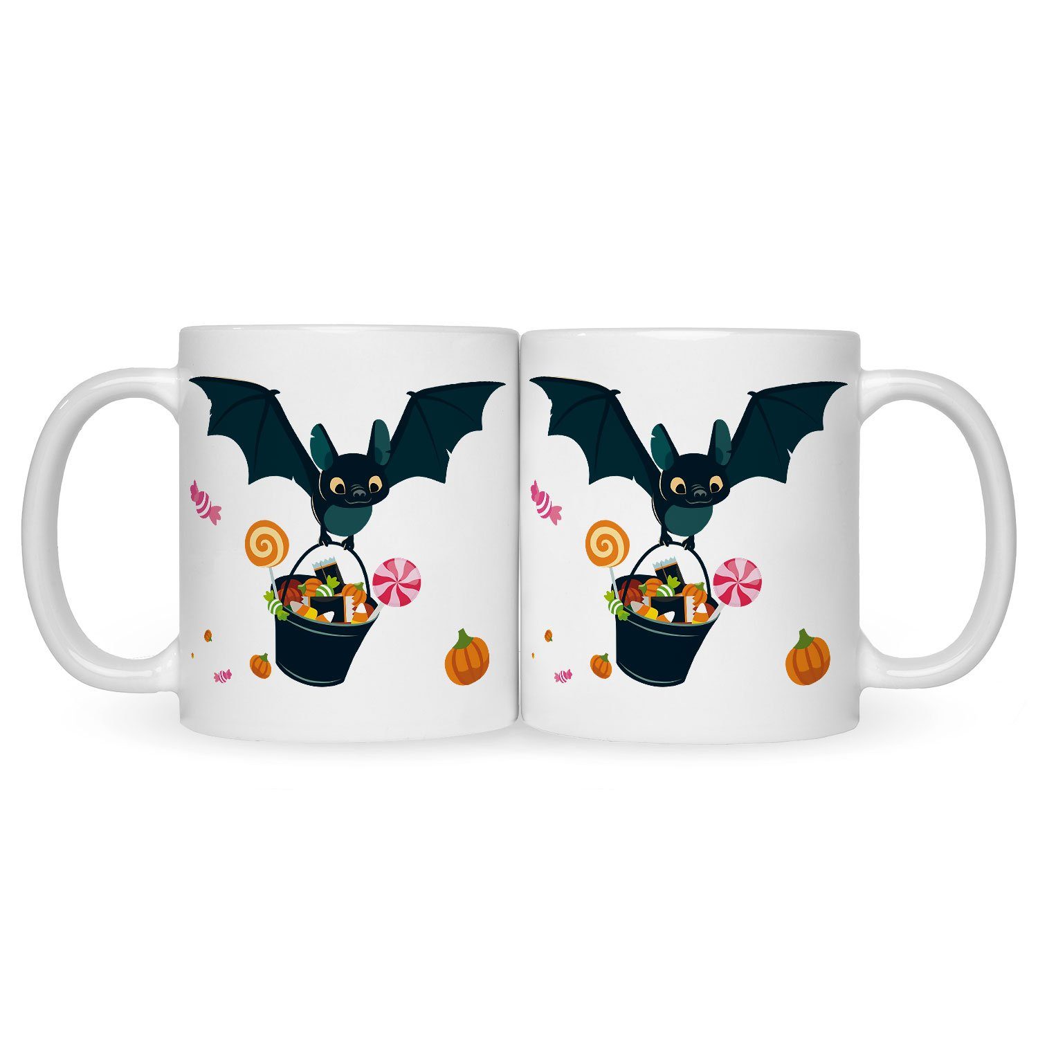 Fledermaus - zu GRAVURZEILE - Motiv Geschenke mit Weiß Schaurige Halloween Tasse Design