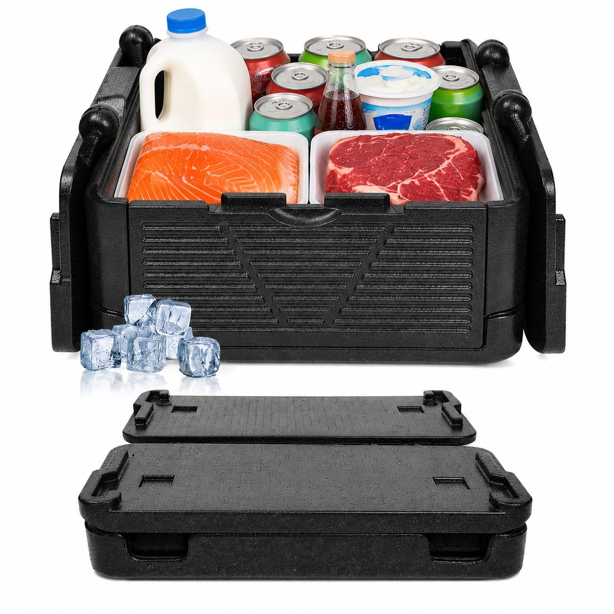 PRIISF Thermobehälter 26L Groß Faltbar Isoliert Passive Kühlbox Eisbox Cooler Eis Thermobox, EPP, (Große Thermotasche Pizzabox Liefer box Isolierbox 43x43x25cm XXL, Thermobehälter Wiederverwendbar Passive Larger Hochleitungs-Eisbox), Gastronomie Styroporbox Klappbar Liefertasche zum warmhalten