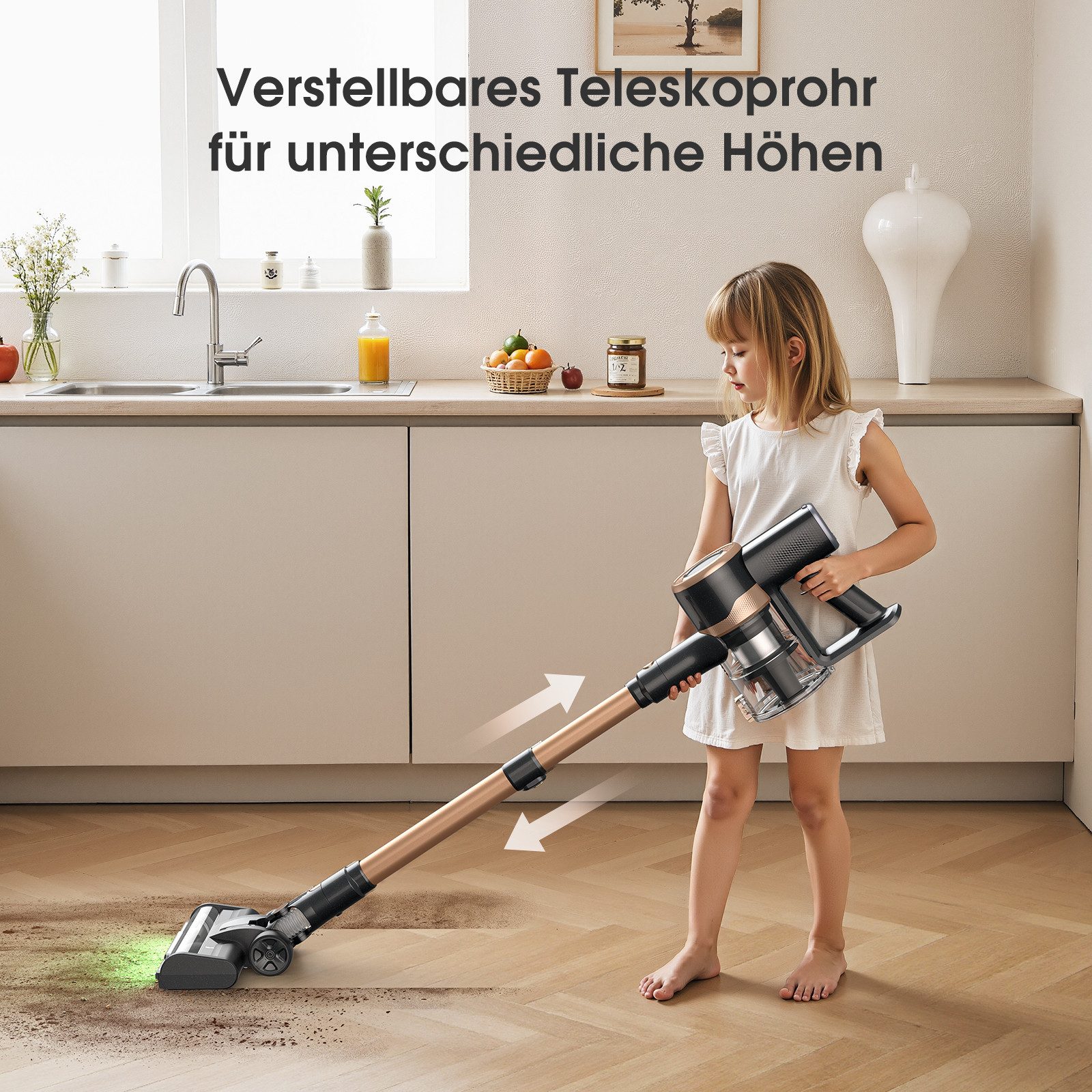 oyajia Akku-Stielstaubsauger kabellos 6in1 Akkustaubsauger mit Geen LED, beutellos, 45Min. Laufzeit für Hartboden, Teppich, Tierhaare