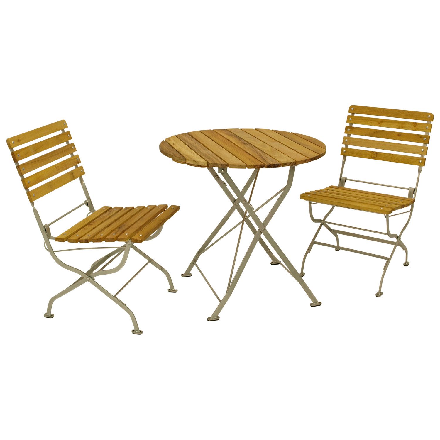 TPFGarden Sitzgruppe NEWCASTLE, (Gartenessgruppe 3-teilig - Gartenmöbel Set 2 Personen - Flachstahl, 3-tlg., Gartensitzgruppe Robinienholz - Bistrotisch Set mit 2 Stühlen - grau), (2x Stuhl, 1x Tisch 77cm rund)