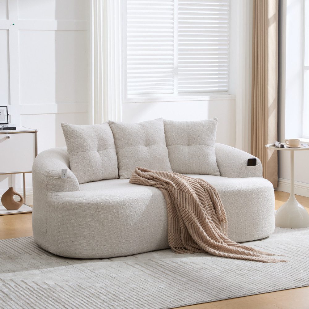 BBWL Sofa Geschwungenes Zweisitzer Sofa Chenille mit tiefen Rundkissen, Cloud Design ohne Federkern, inkl. 3 Zierkissen für kleine Wohnungen