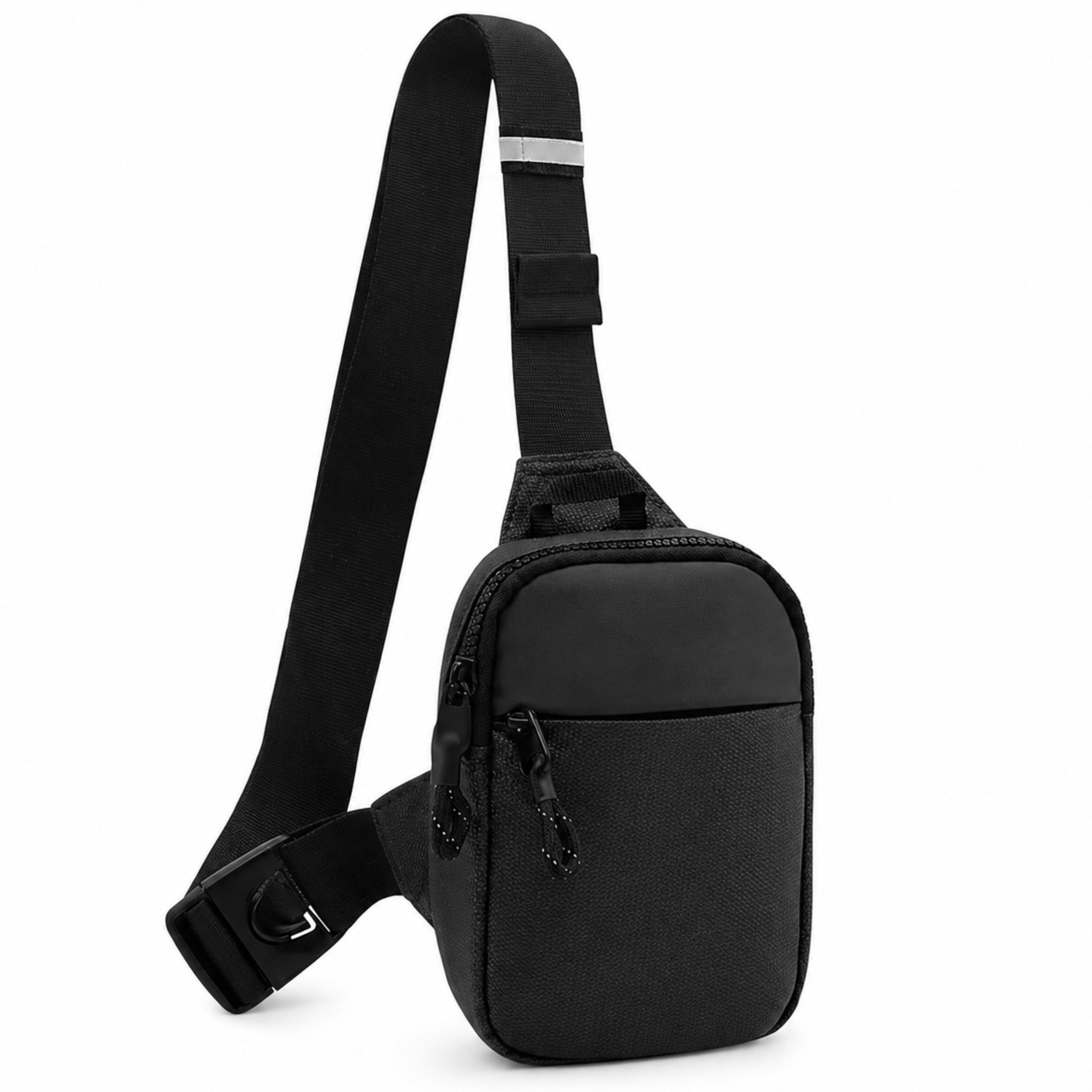 StellarLuma Umhängetasche Herren Tasche Umhängetasche Sling Bag Brusttasche Sport Crossbody (Sport, Freizeit, Erhältlich in Schwarz, Reisen, Klein und Kompakt, Urlaub), Kompakte Sling Bag mit Reflektorstreifen und anpassbarem Schultergurt.