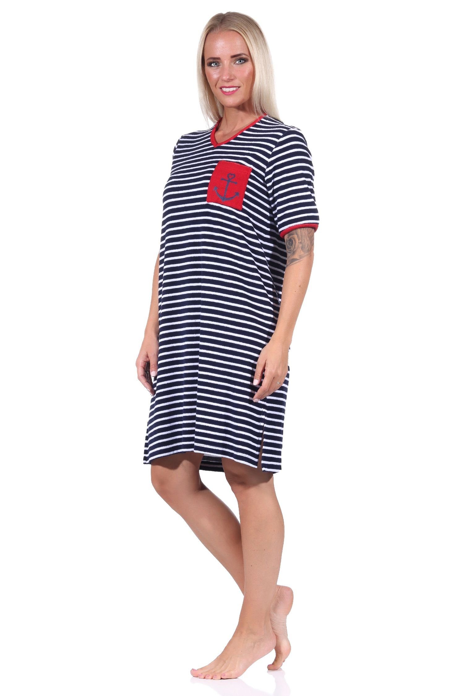 Normann Nachthemd Maritimes kurzarm Frottee Motiv mit Damen Strandkleid Nachthemd Anker marine