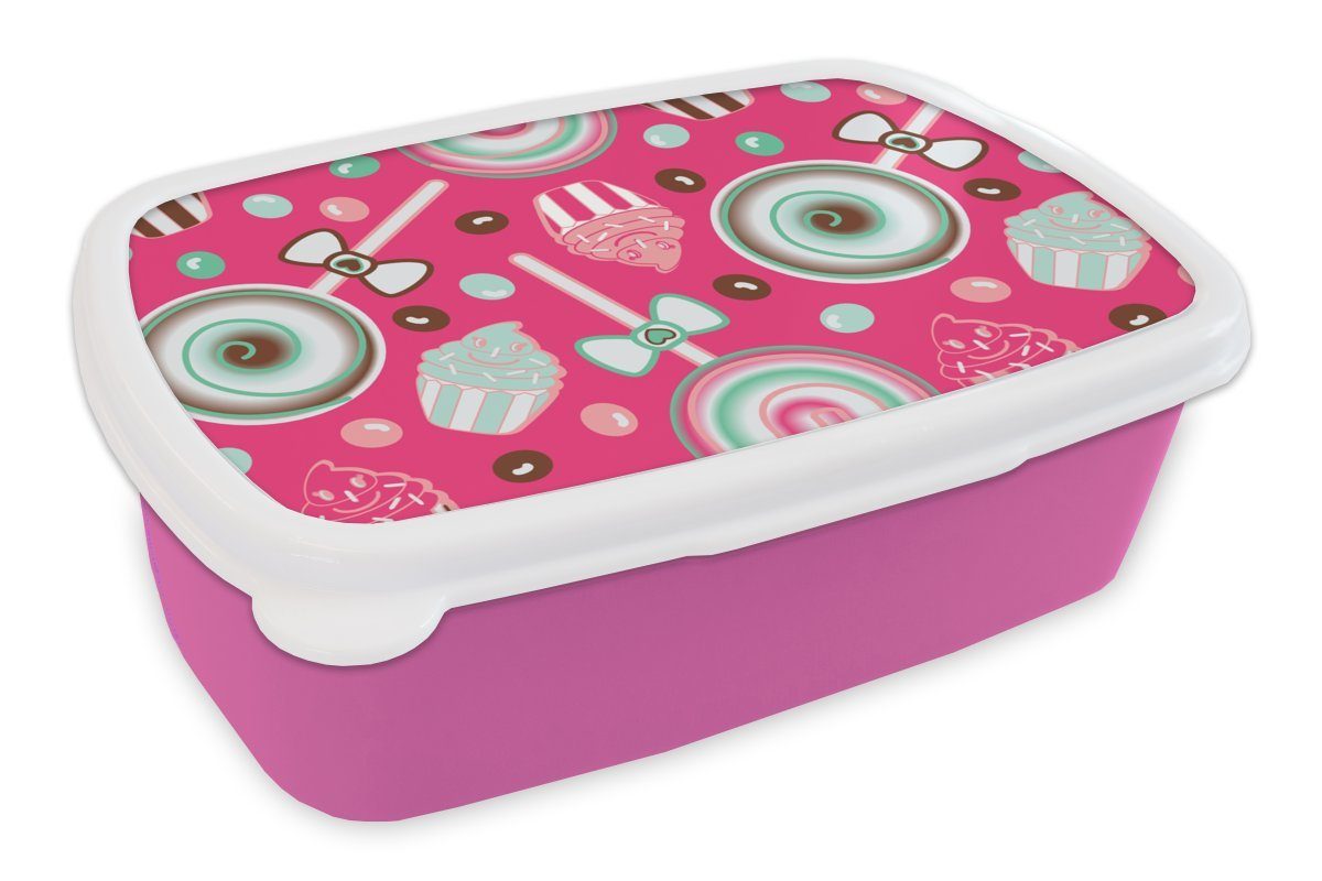MuchoWow Lunchbox Design - Bonbon - Rosa, Kunststoff, (2-tlg), Brotbox für Erwachsene, Brotdose Kinder, Snackbox, Mädchen, Kunststoff