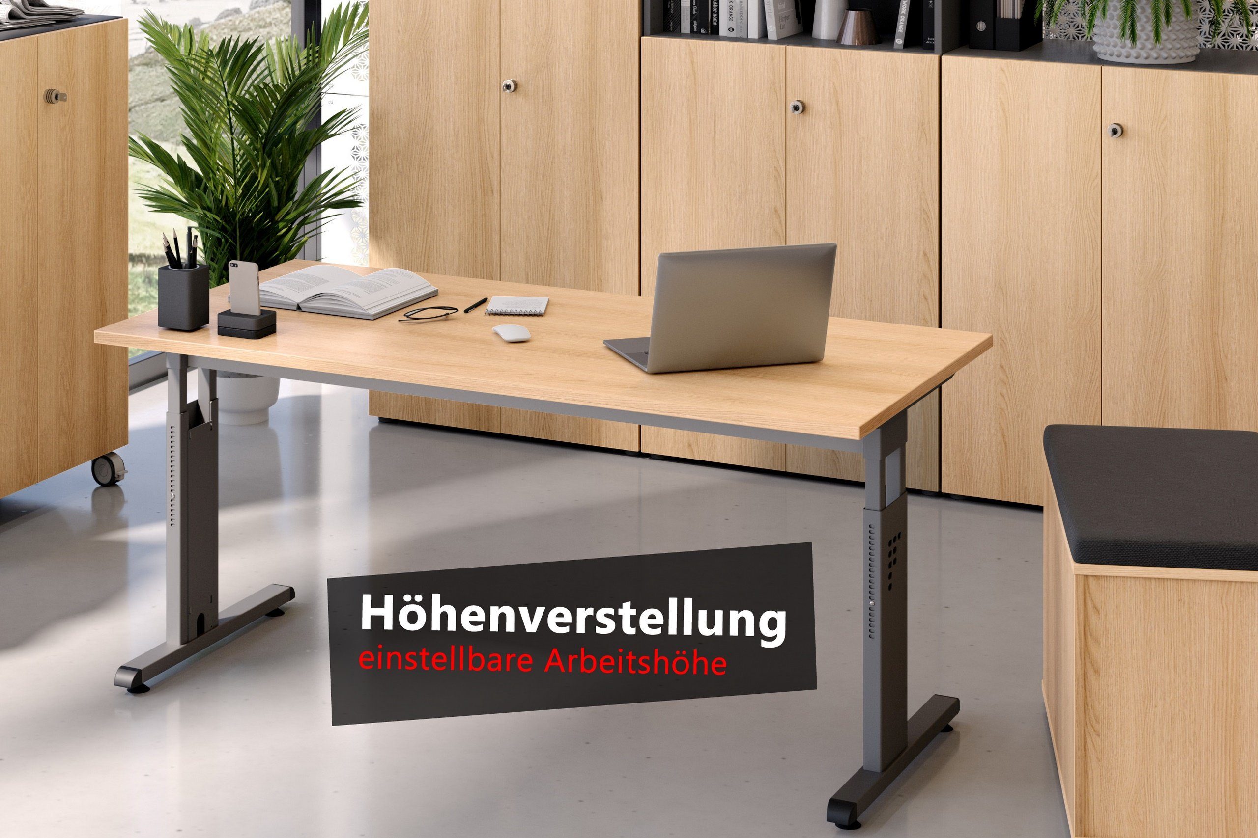 Gestell: - Dekor: bümö x Schreibtisch 80 Rechteck: Serie-O, 160 Silber cm - Schreibtisch Eiche