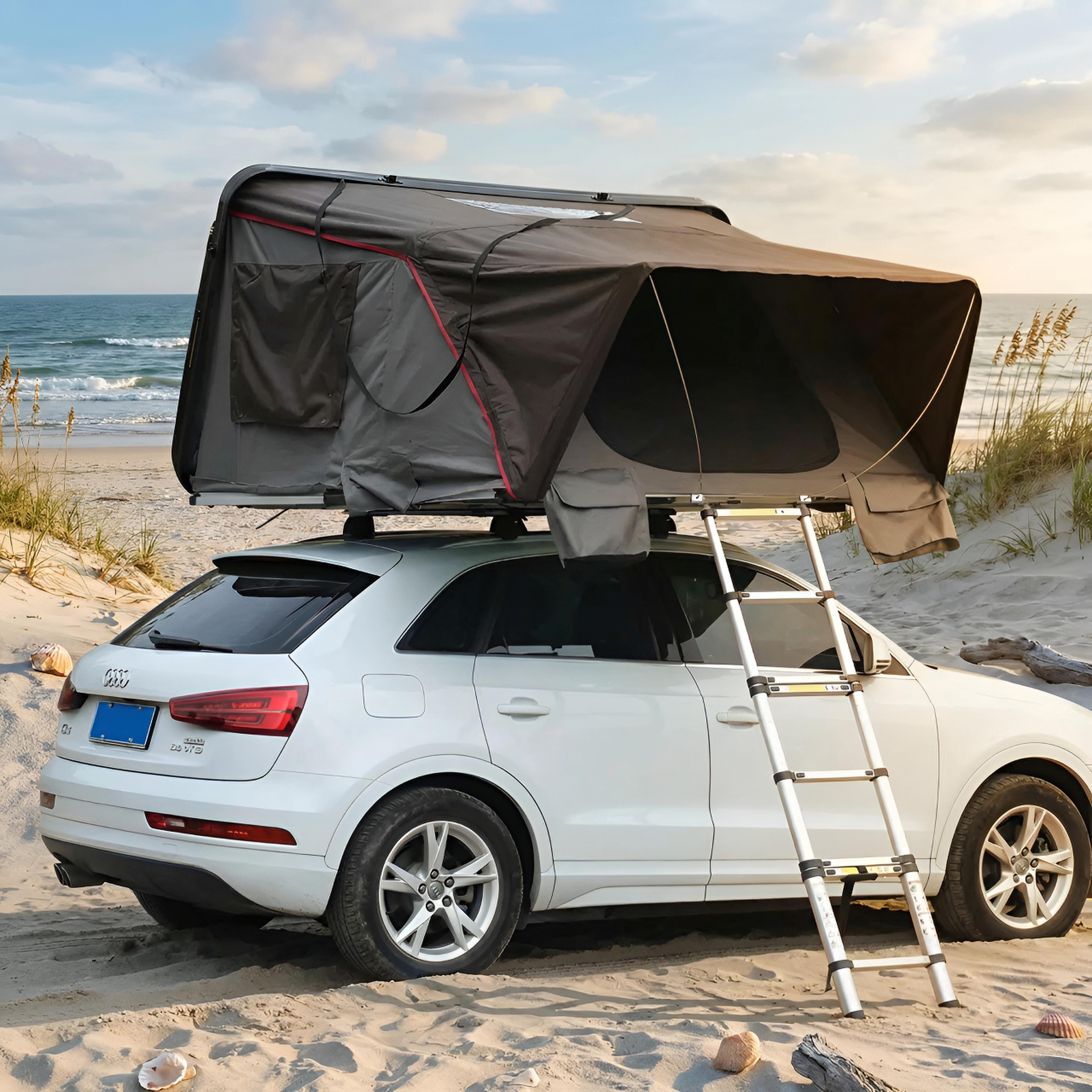 TZIpower Dachzelt Autodachzelt Hartschale ABS 2 Größen bis 4 Personen Grau Braun Vorzelt