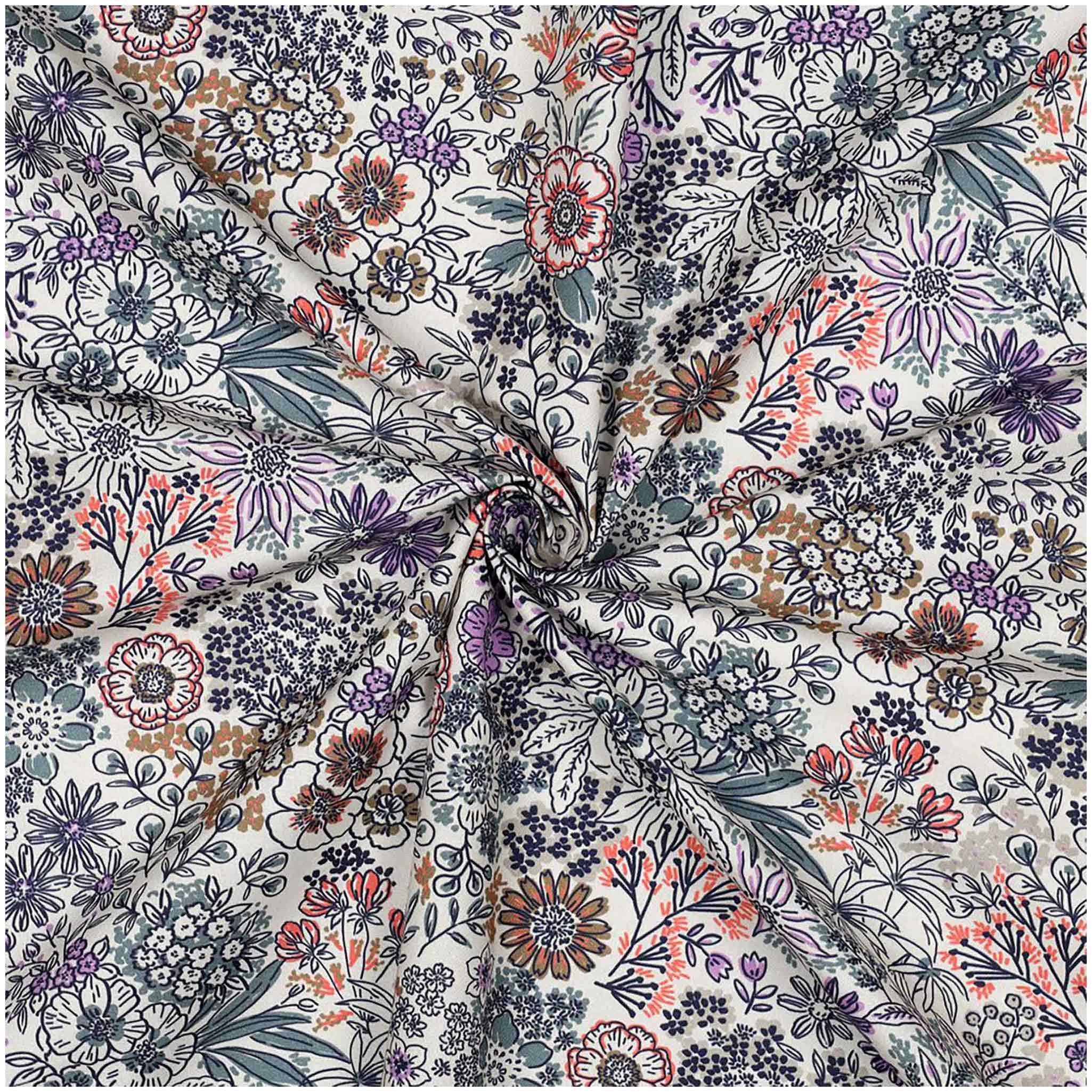maDDma Stoff Baumwoll-Stoff Wildblumen ab 1m x 148 cm Sommerstoff Stoff Baumwolle, weiß