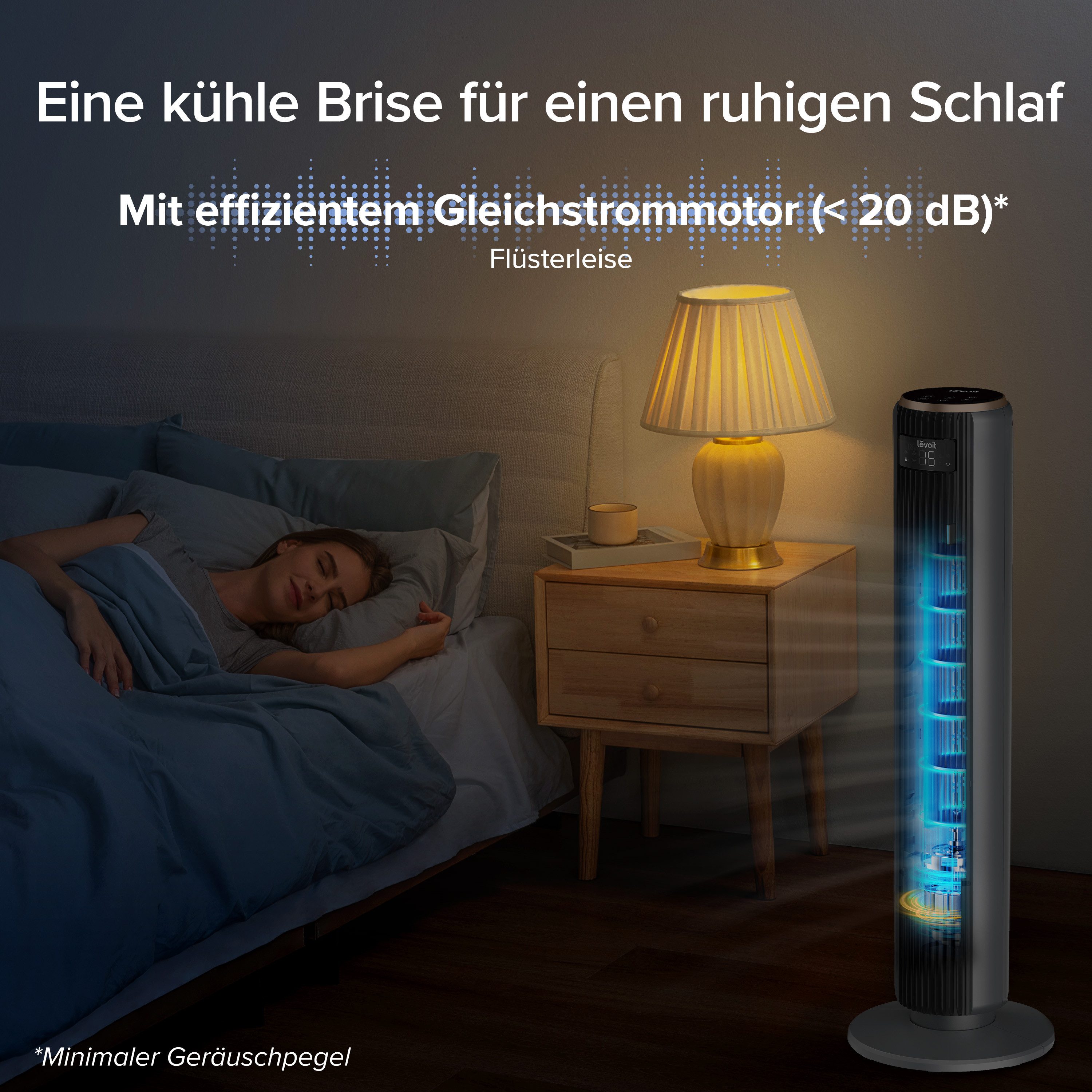 Levoit Turmventilator Tempsense 36 DC, mit Fernbedienung, oszillierend, 15 Lüftergeschwindigkeiten