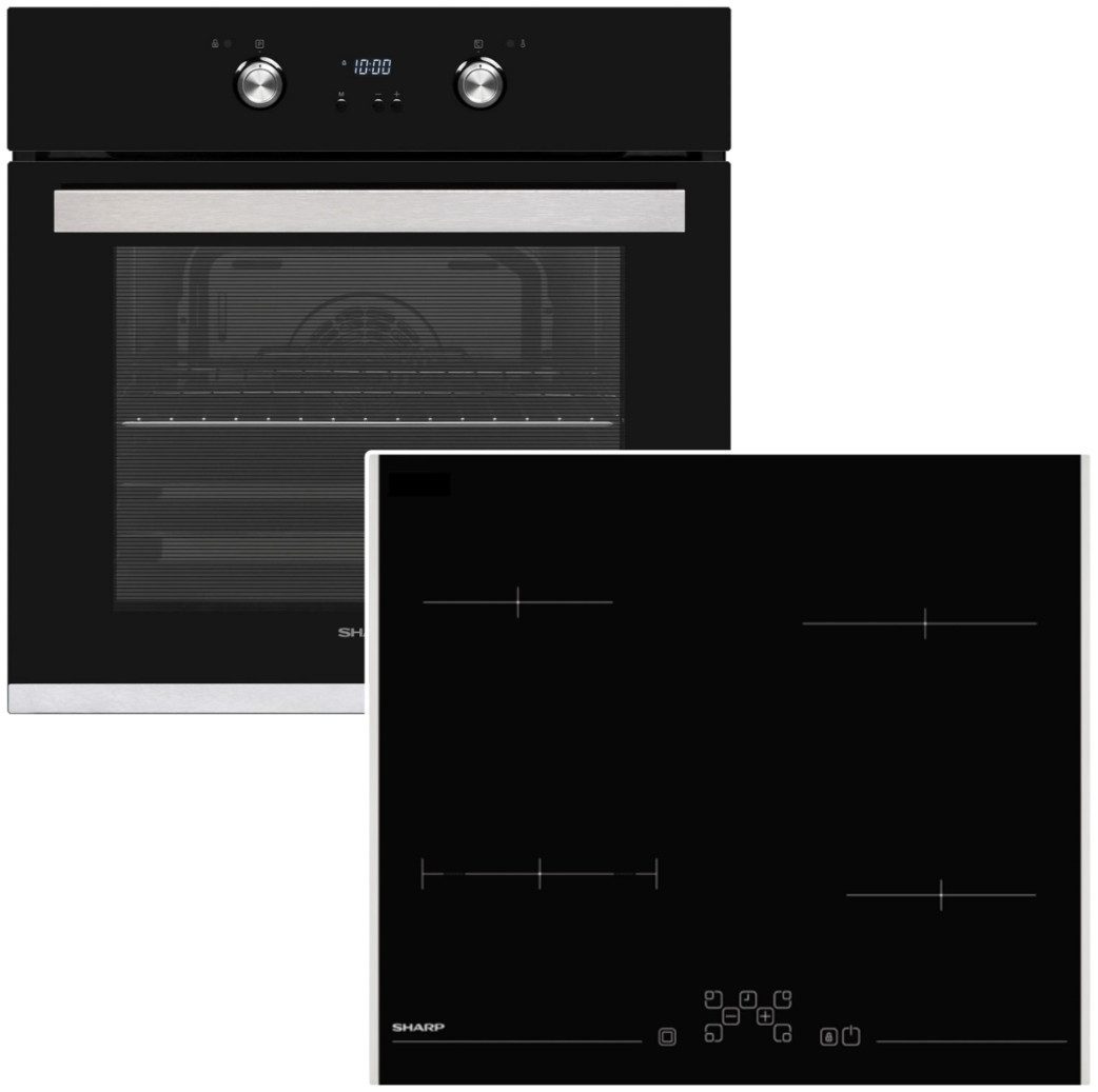 Sharp Backofen-Set Pyrolyse und Glaskeramikkochfeld 4fach verglast TouchControl 60 cm, mit Nein, Pyrolyse-Selbstreinigung