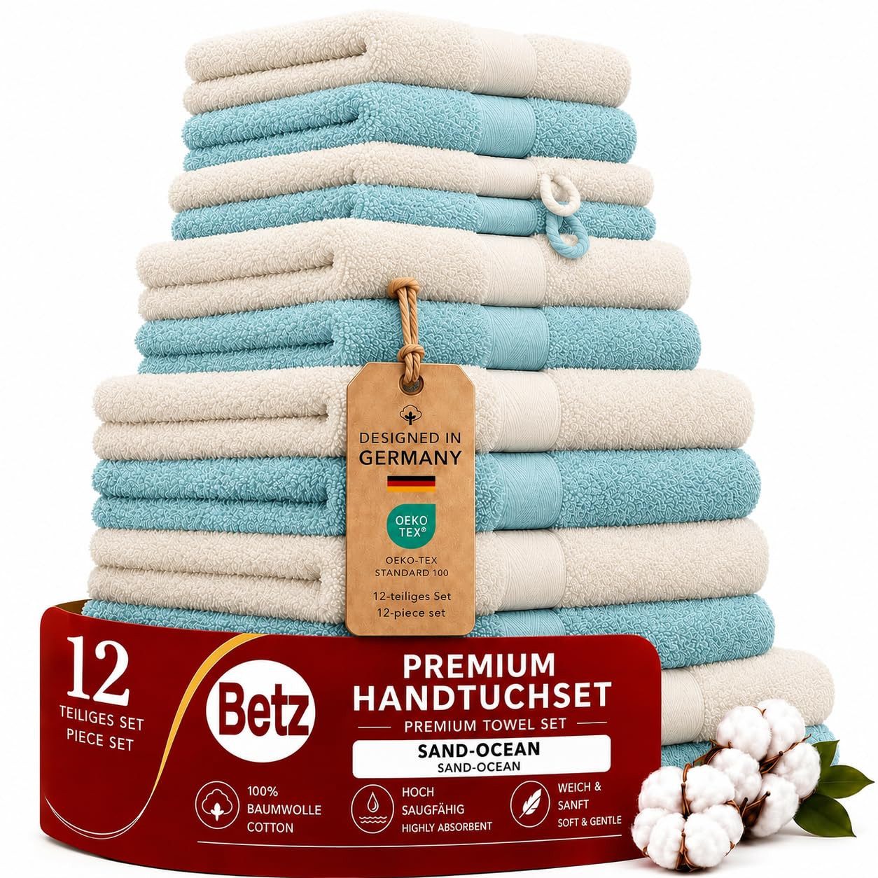 Betz Handtücher Premium Handtuch-Set 12-tlg., 100% Baumwolle (Set, 12-St), Duschtücher,Handtücher, Gästetücher, Seiftücher,Waschhandschuhe