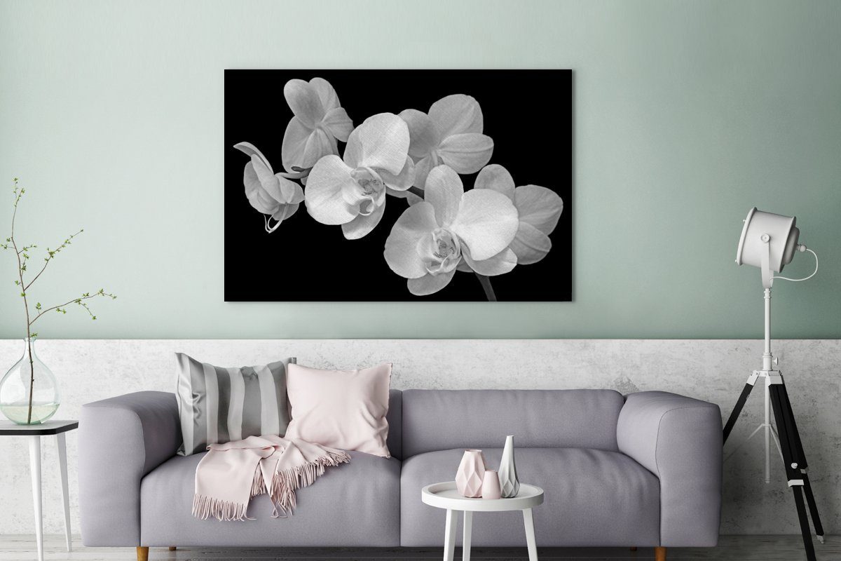 Wohnbereiche, alle Orchideen großes, Leinwandbild Eine -, cm für schwarzem OneMillionCanvasses® Gemälde, von XXL, auf Wandbild (1 120x80 St), Nahaufnahme Hintergrund