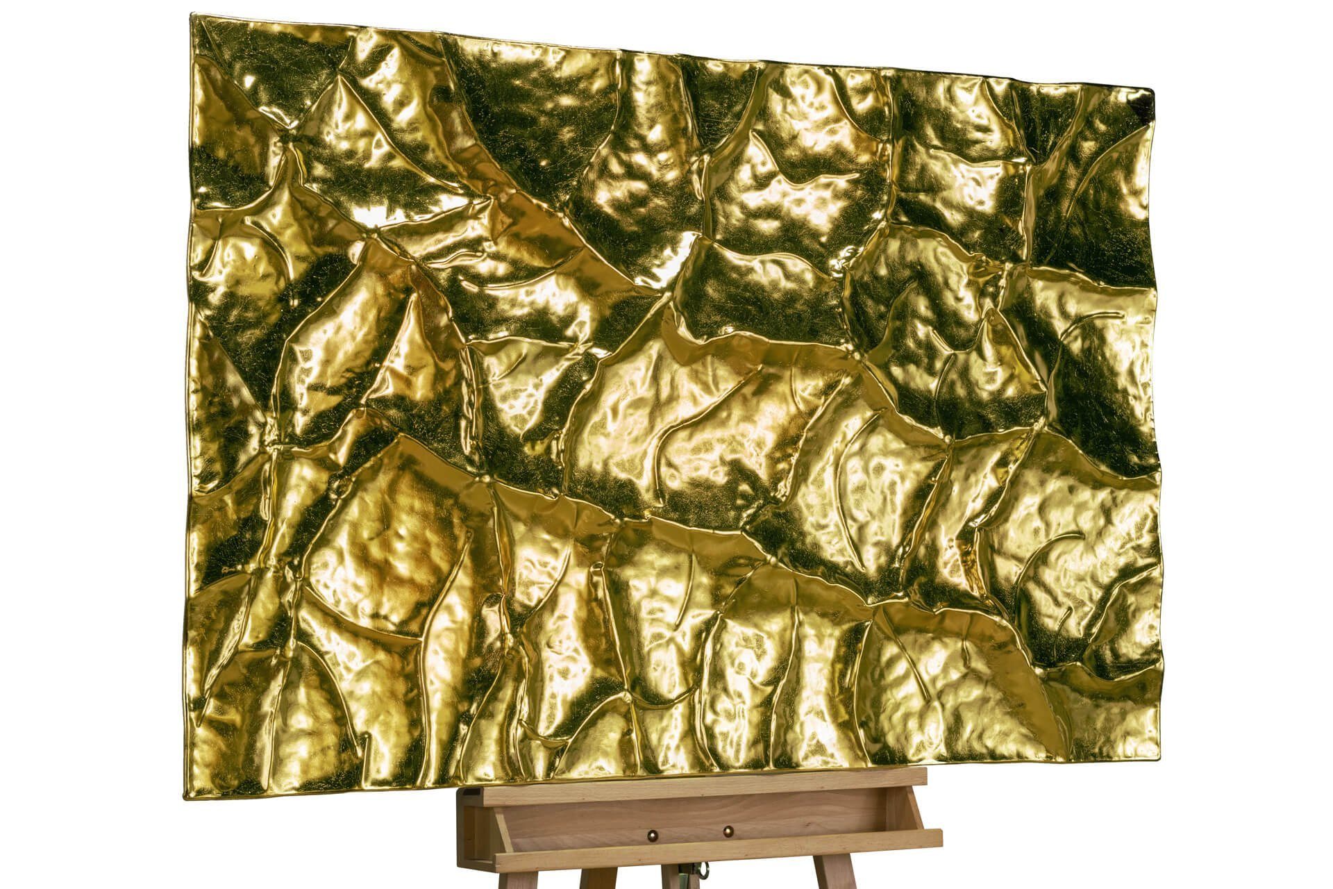 3D handgefertiges 120x82 Versteck Wandrelief KUNSTLOFT Goldenes Metallbild cm,