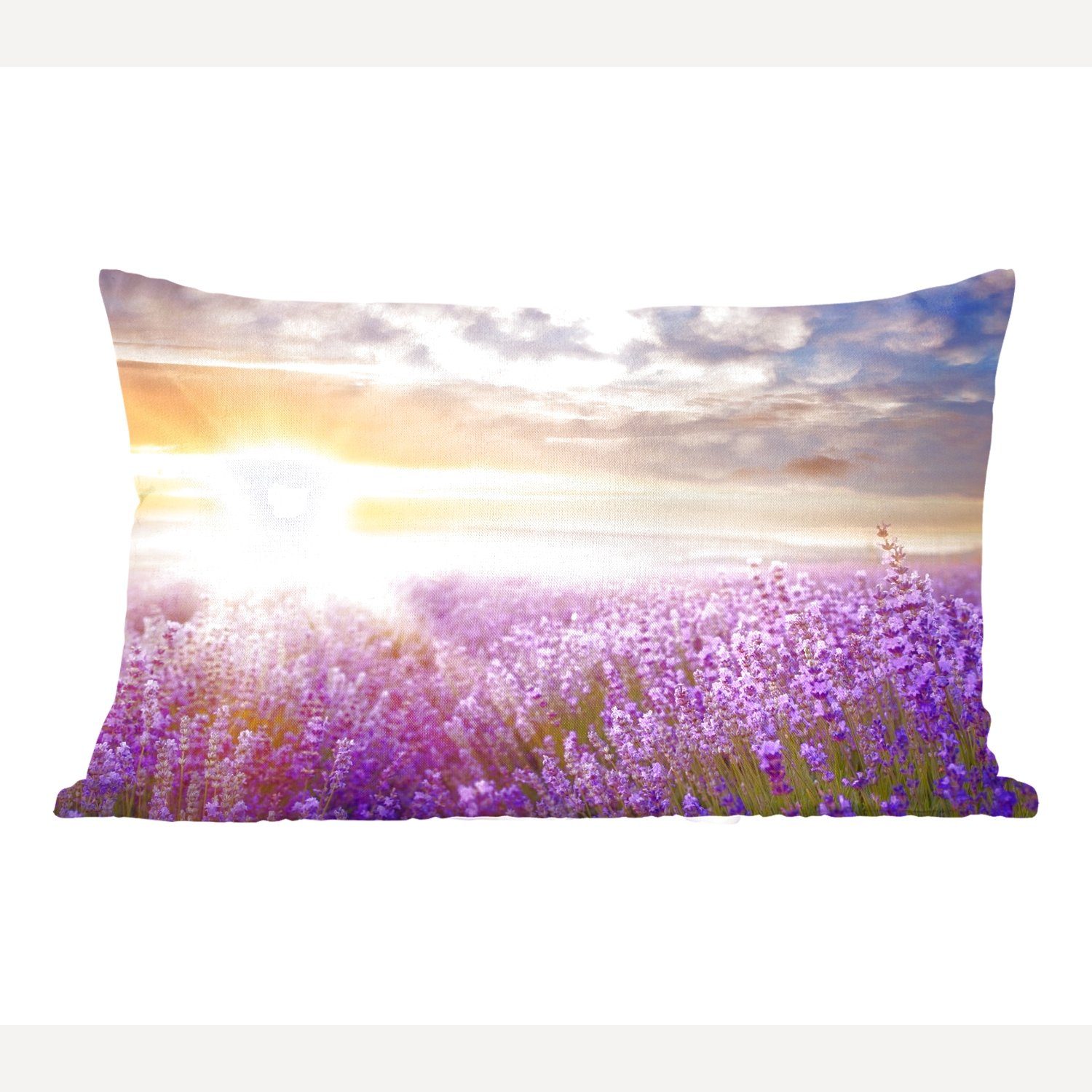 MuchoWow Dekokissen Lavendel - Sonne - Himmel - Natur, Wohzimmer Dekoration, Zierkissen, Dekokissen mit Füllung, Schlafzimmer