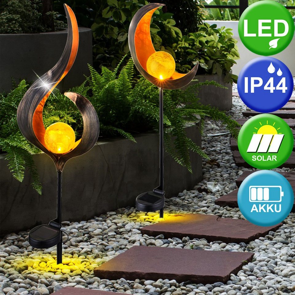 Design LED Außen Solar Lampe Erdspieß Steck Leuchte Bronze Glas Mond Deko Garten