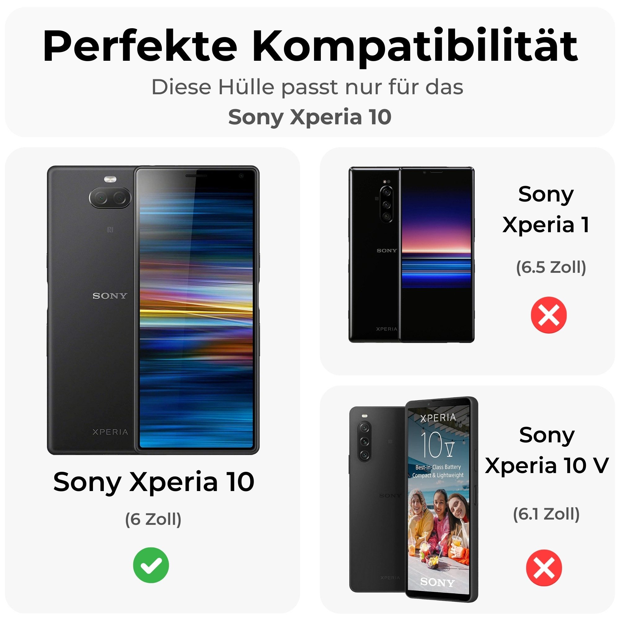 betterfon Handyhülle Handytasche für Sony Xperia Klapphülle Flip Case, 3 Kartenfächer, Magnetverschluss & Standfunktion im Lederlook